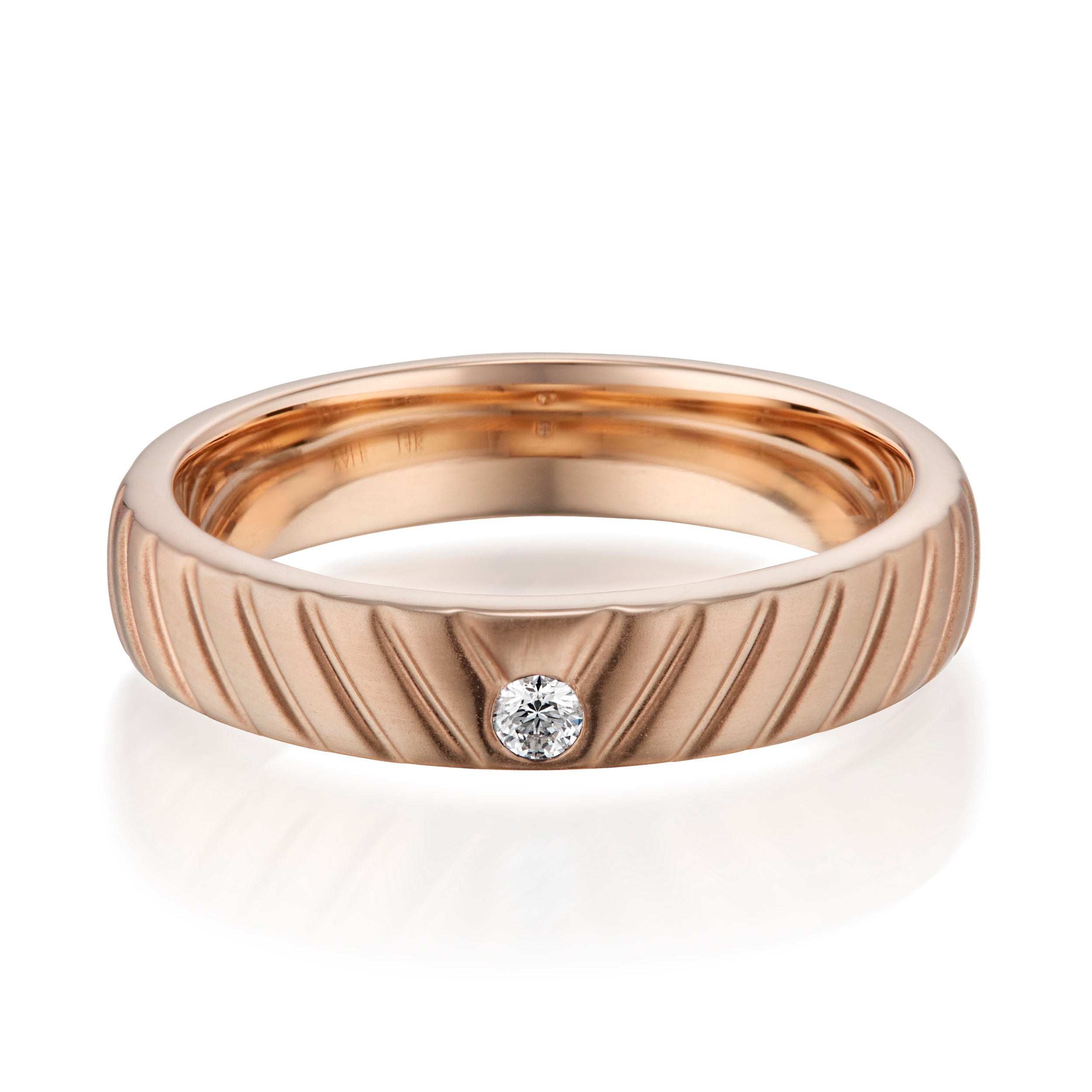 Vale Jewelry Chevron Low Dome Ring with Round Brilliant Cut Diamond in Rose Gold Front View