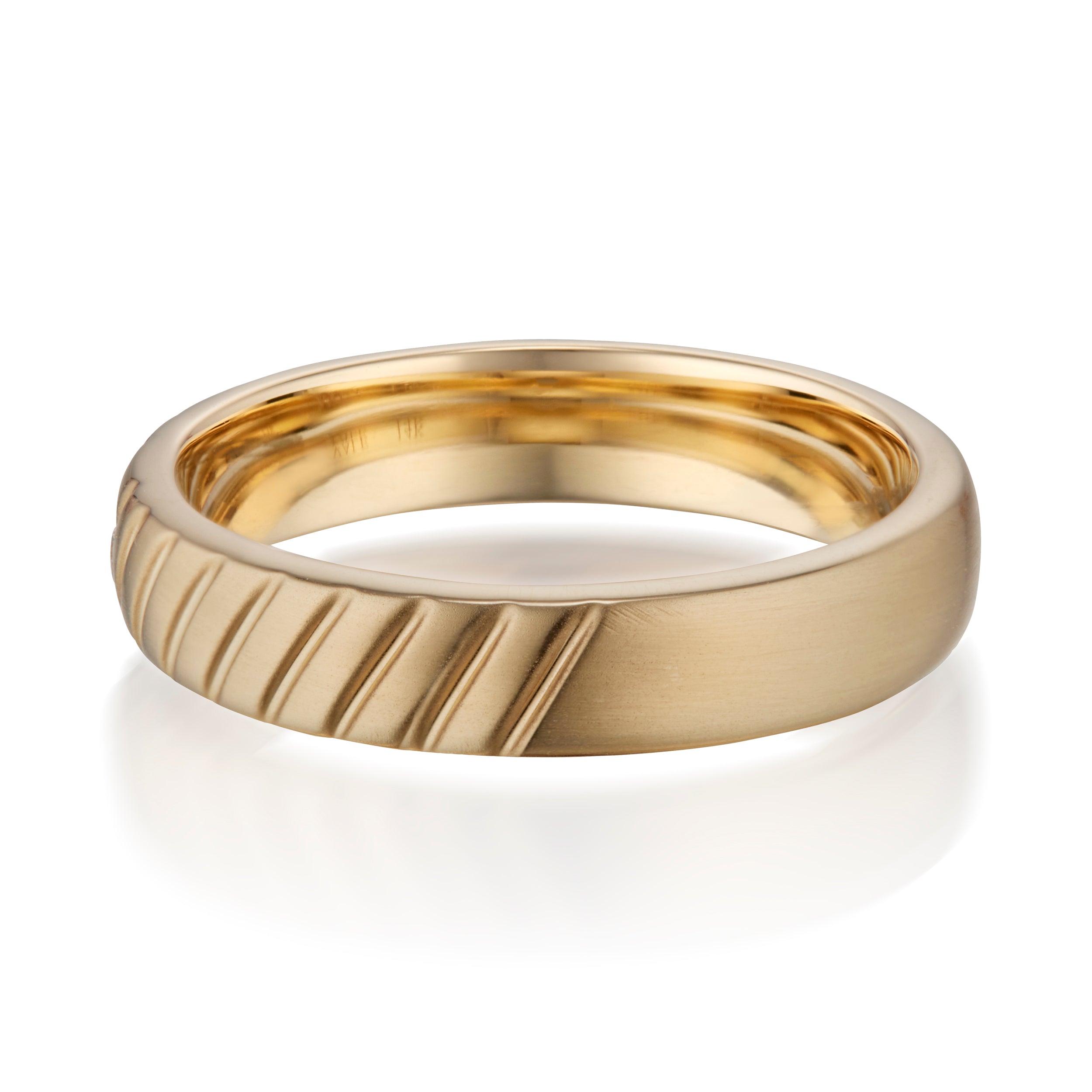 Vale Jewelry Chevron Low Dome Ring with Round Brilliant Cut Diamond in Yellow Gold Side View