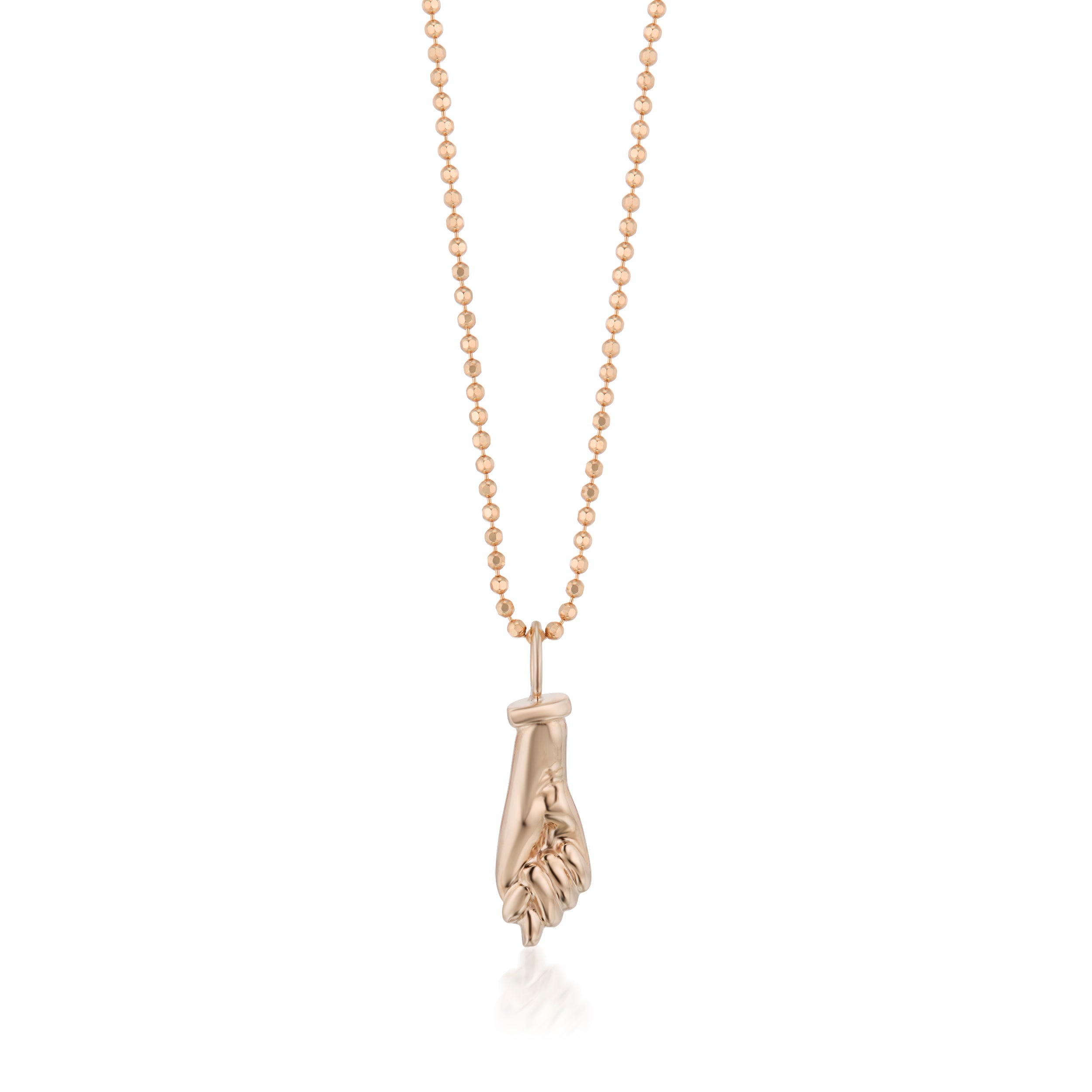 Vale Jewelry Figa Hand Charm on Faceted Bead Chain Necklace in 14 Karat Rose Gold Close Up
