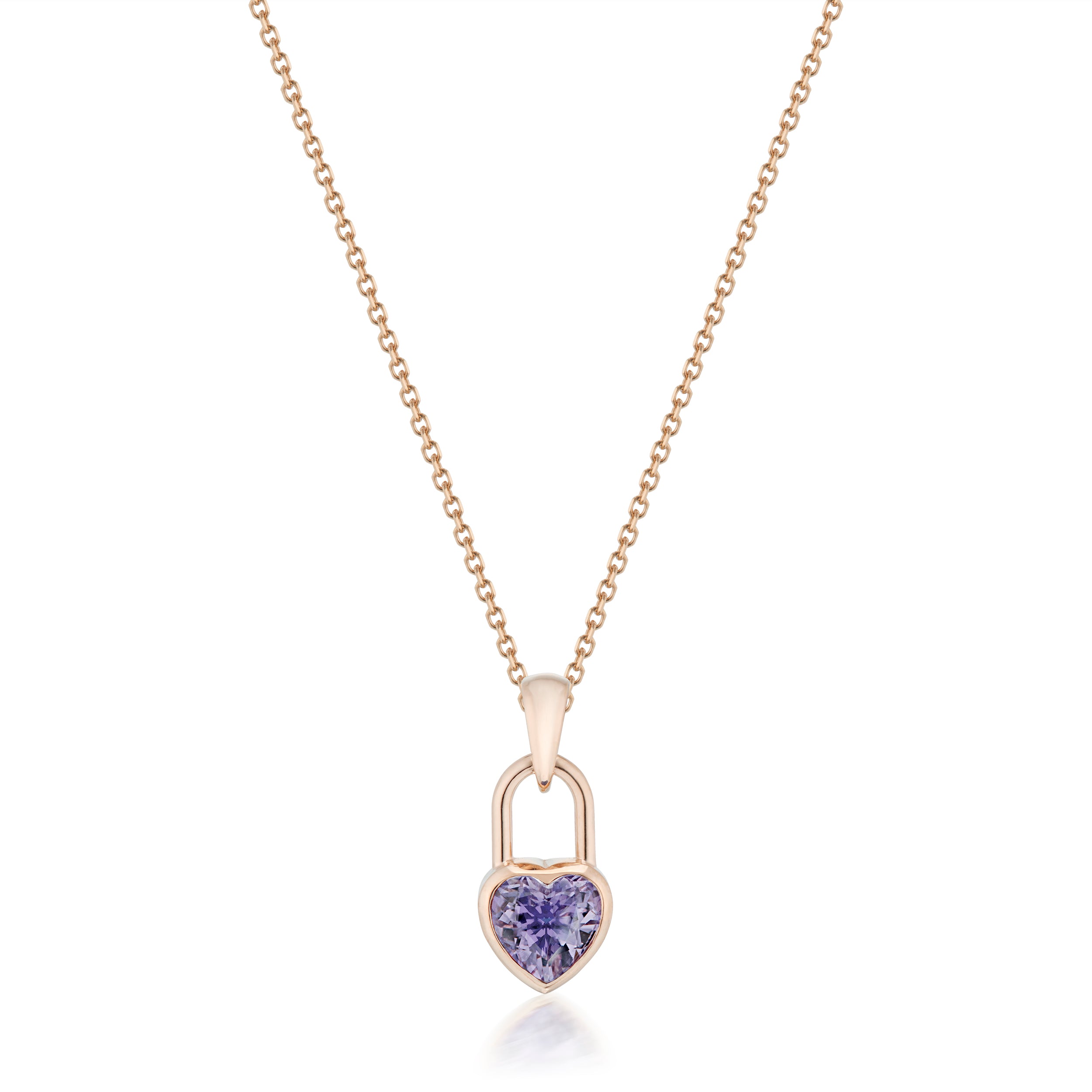 Vale Jewelry Heart Lock Amethyst Necklace in Rose Gold Closeup
