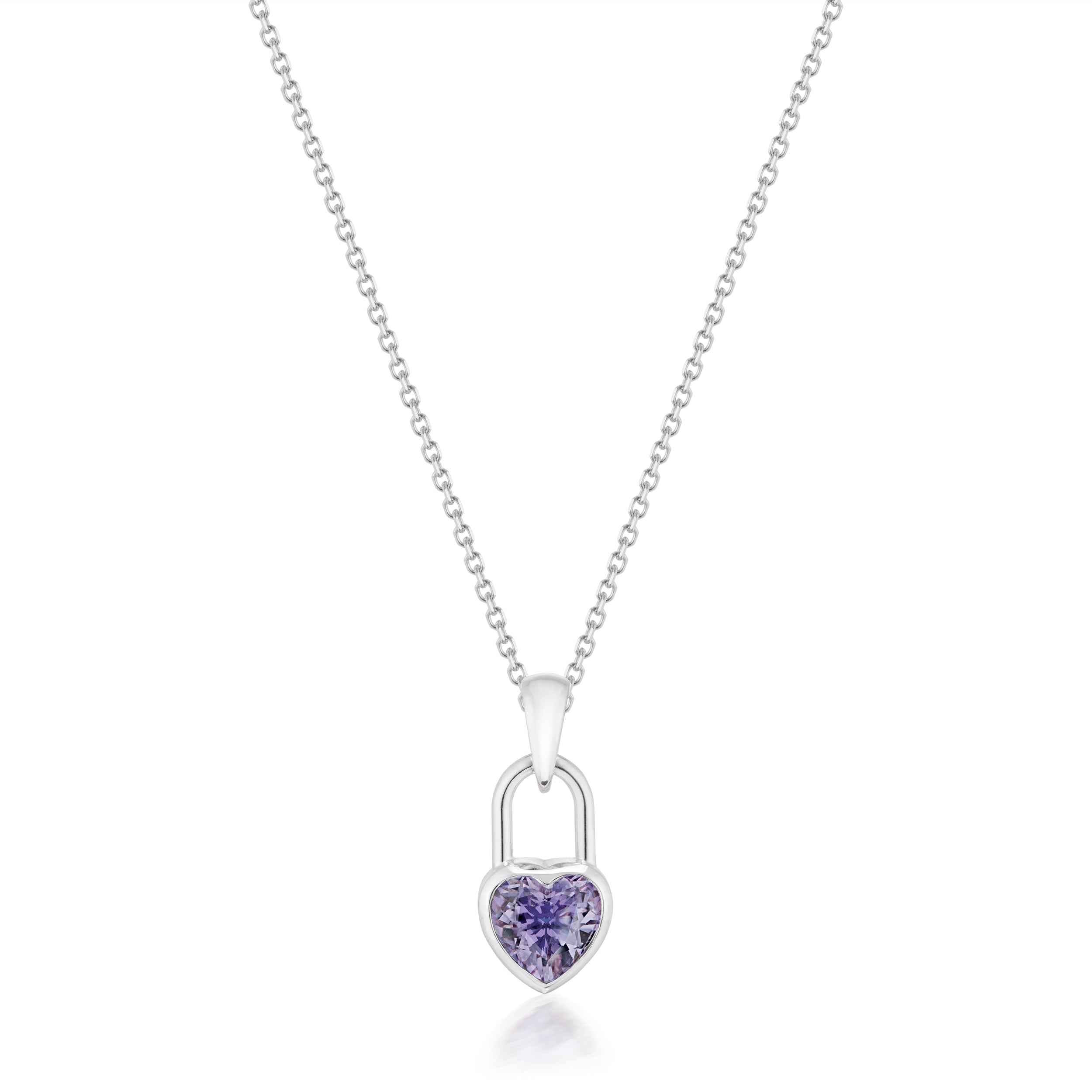 Vale Jewelry Heart Lock Amethyst Necklace in White Gold Closeup