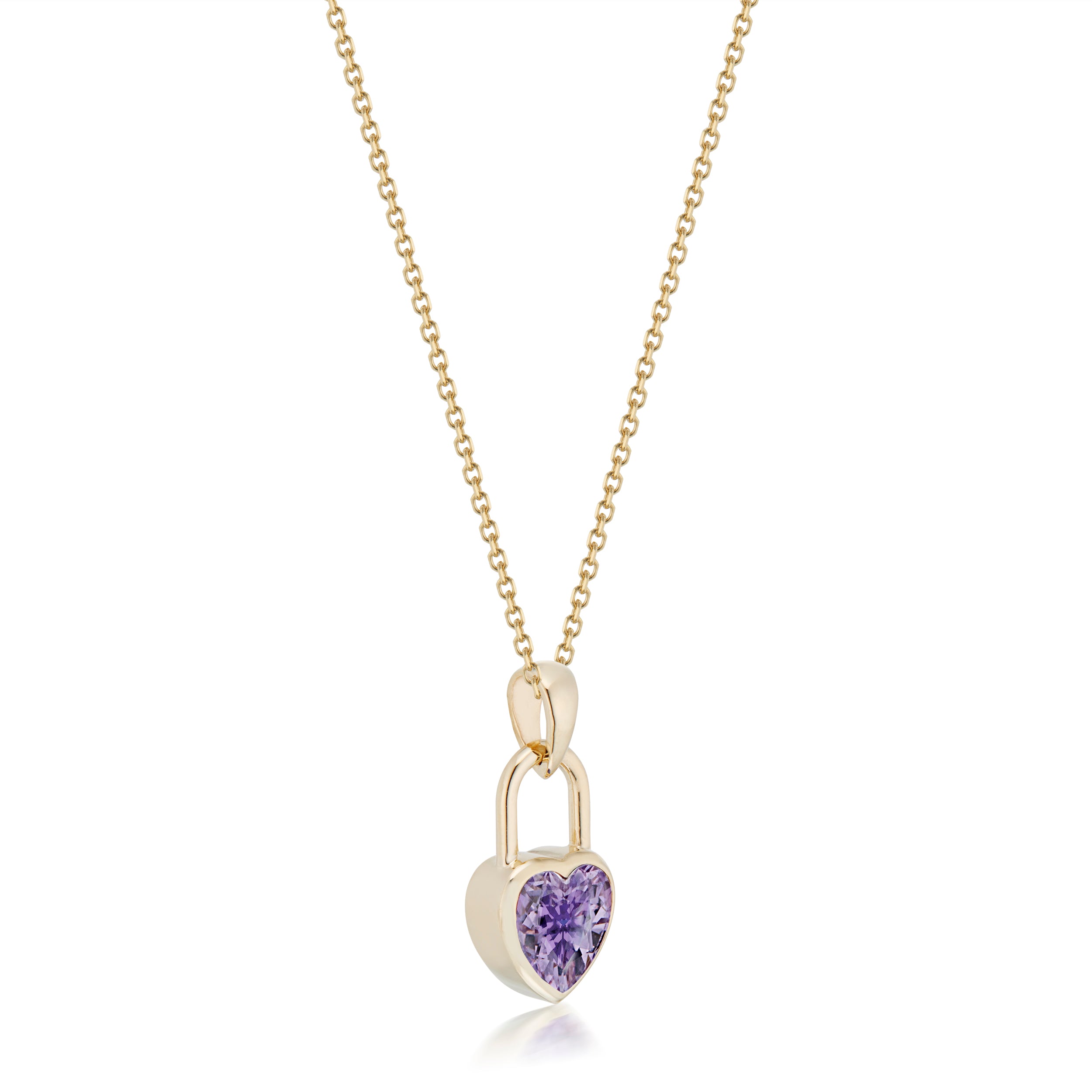Vale Jewelry Heart Lock Amethyst Necklace in Yellow Gold Closeup Side Lock View
