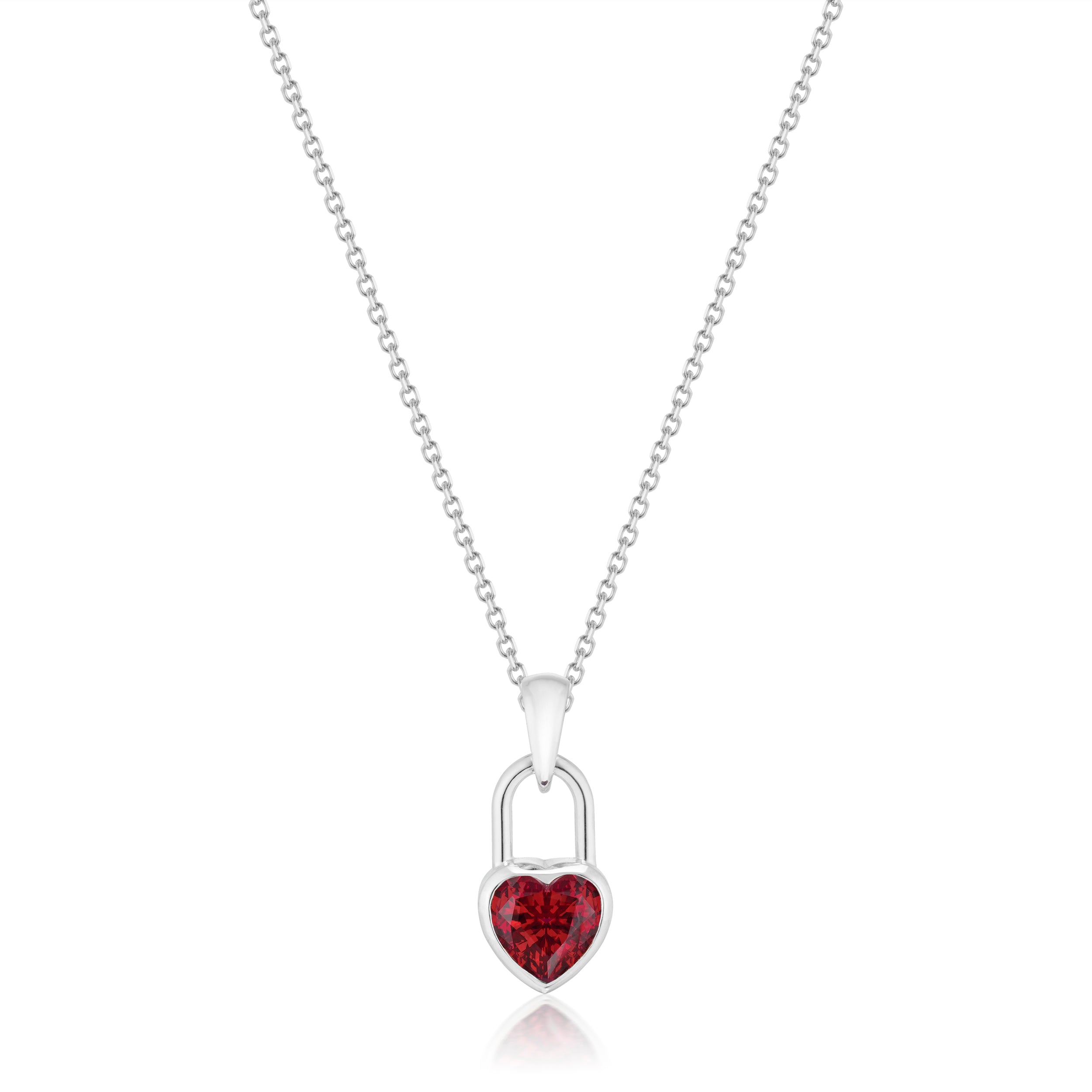 Vale Jewelry Heart Lock Garnet Necklace in White Gold Closeup