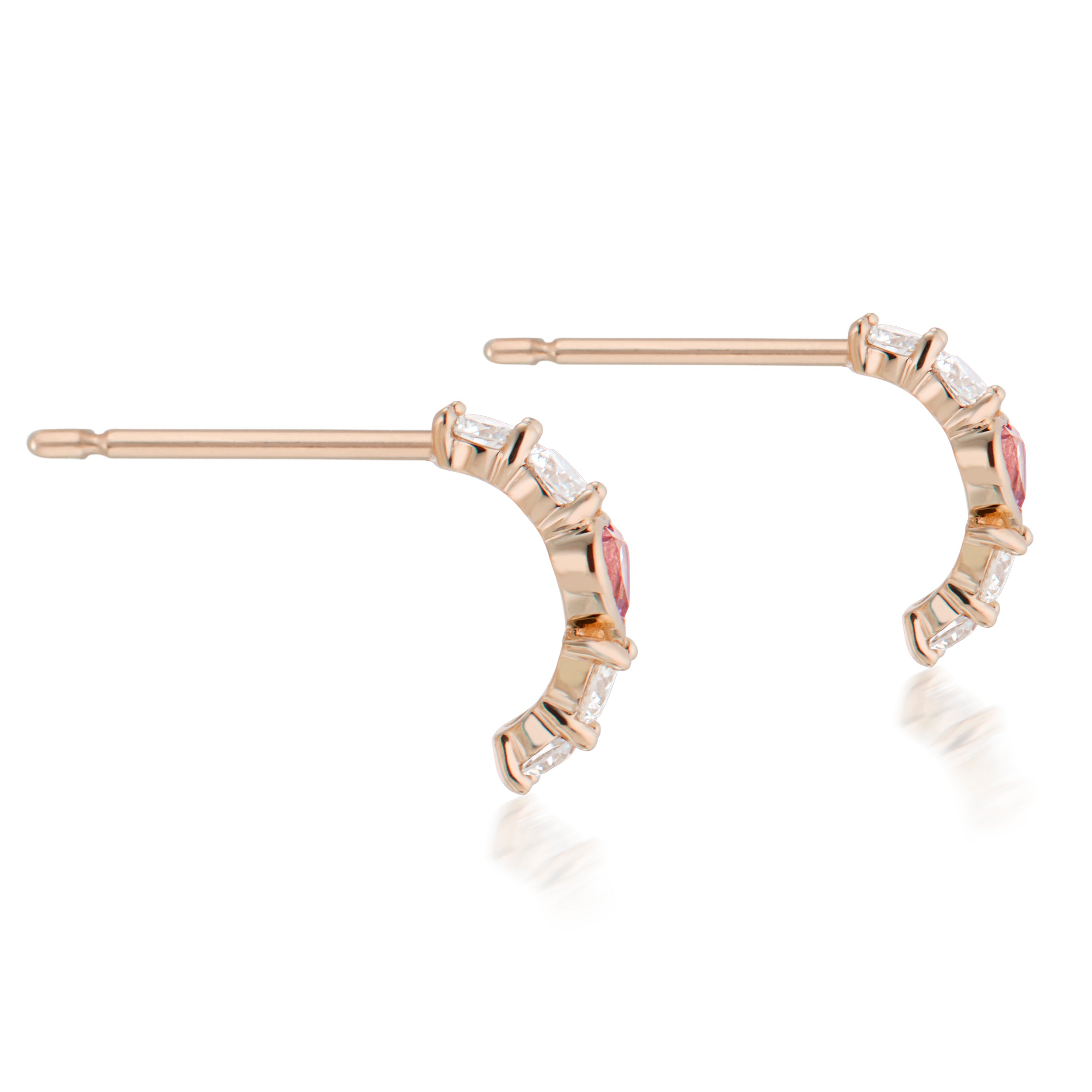 Pink Tourmaline Heart And Diamond Half Hoop Earrings Rose Side View