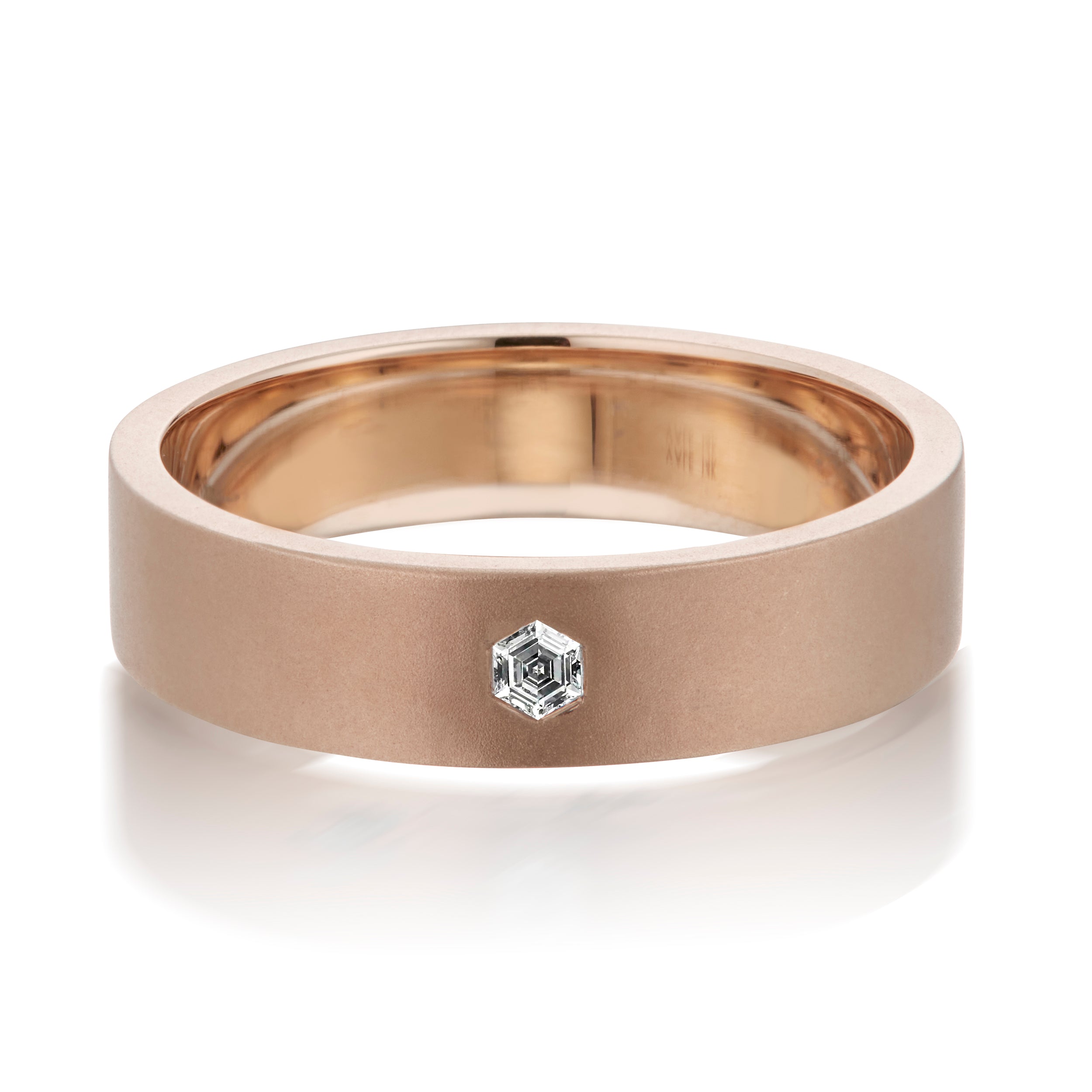 Vale Jewelry Hexagon Diamond Flat Band Ring in Rose Gold Front View