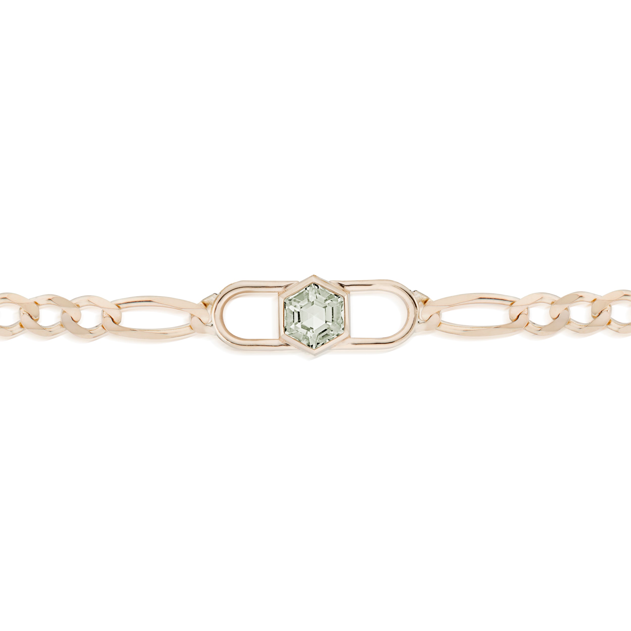 Vale Jewelry Hexagon Double Lock Figaro Bracelet in Rose Gold Closeup