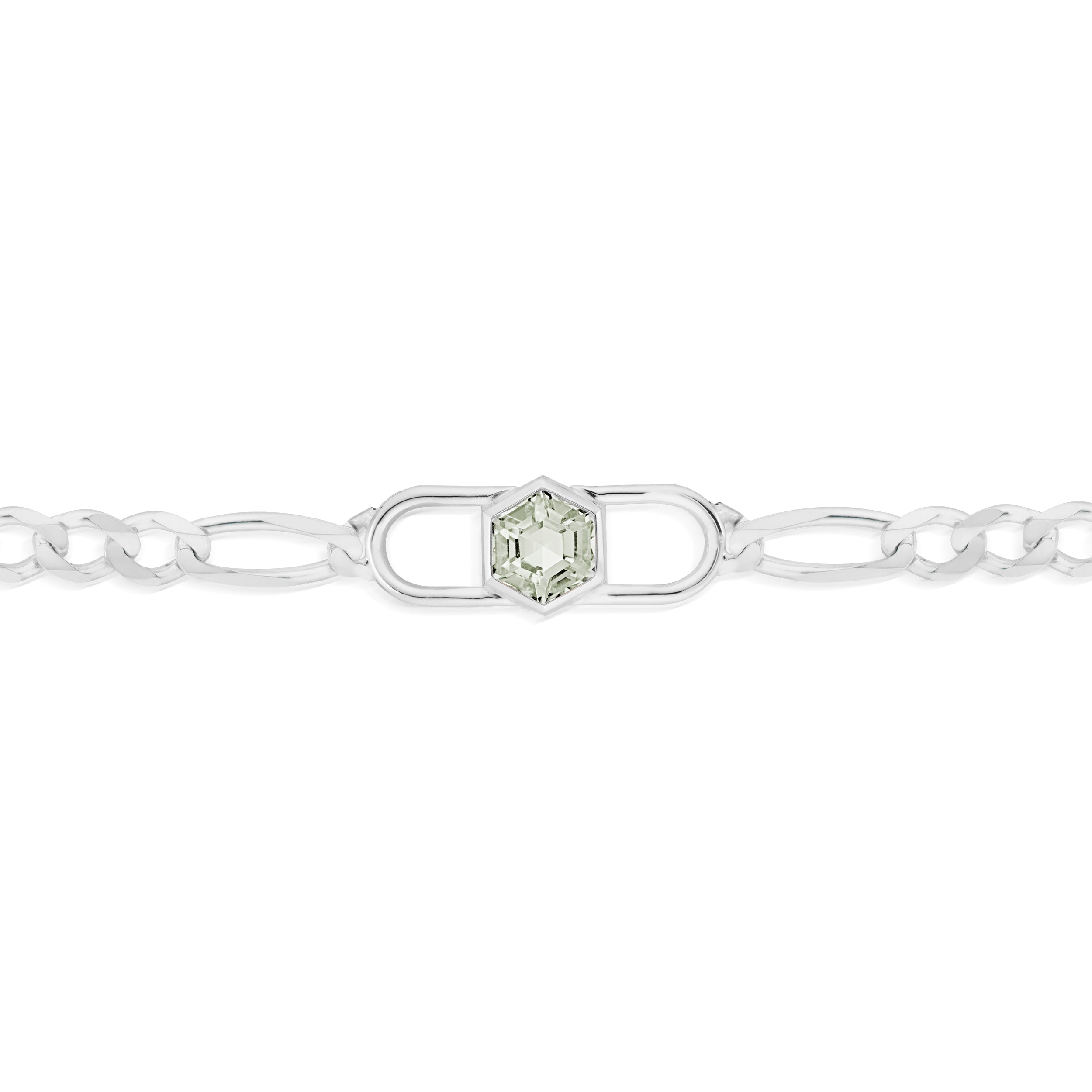 Vale Jewelry Hexagon Double Lock Figaro Bracelet in White Gold Closeup