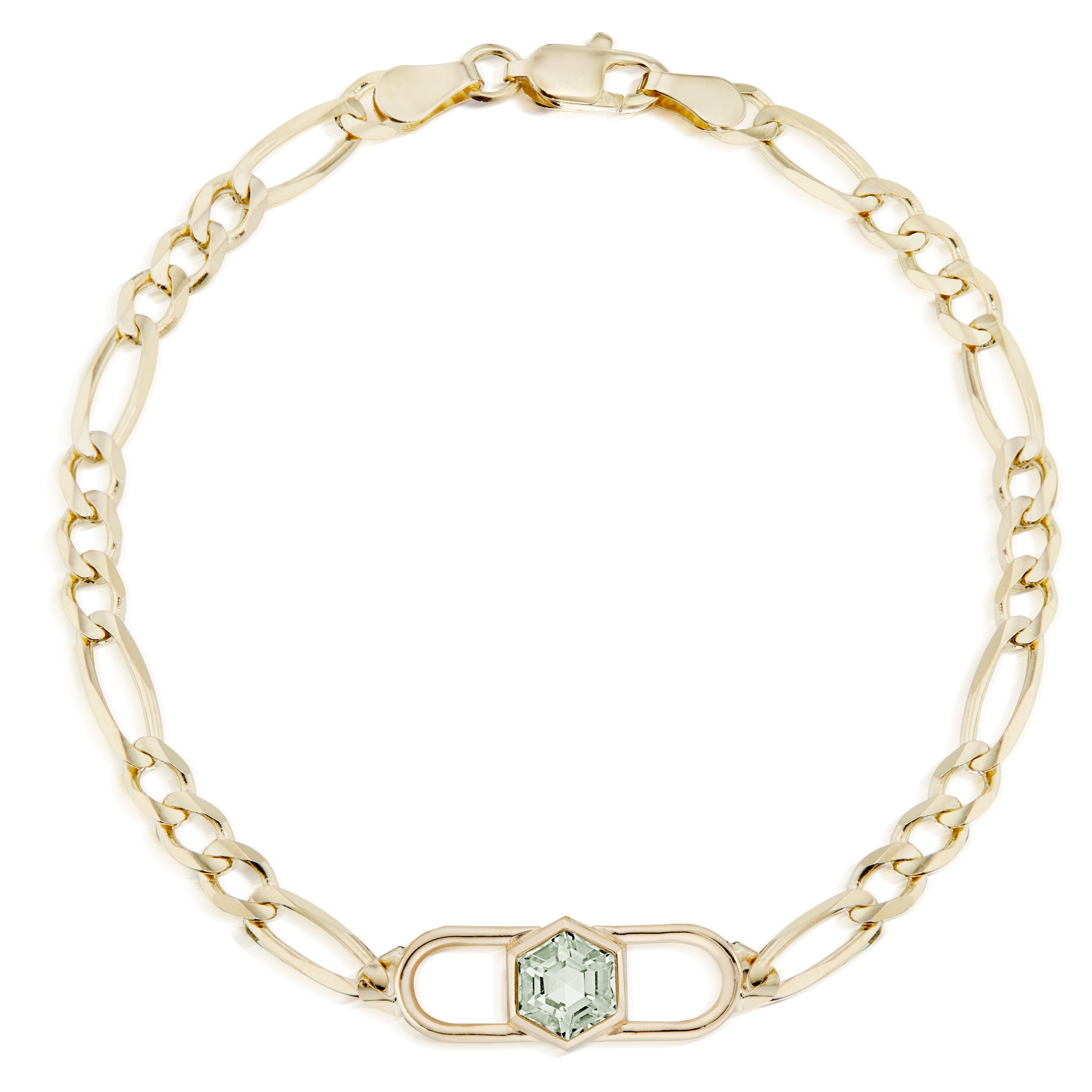 Vale Jewelry Hexagon Double Lock Figaro Bracelet in Yellow Gold