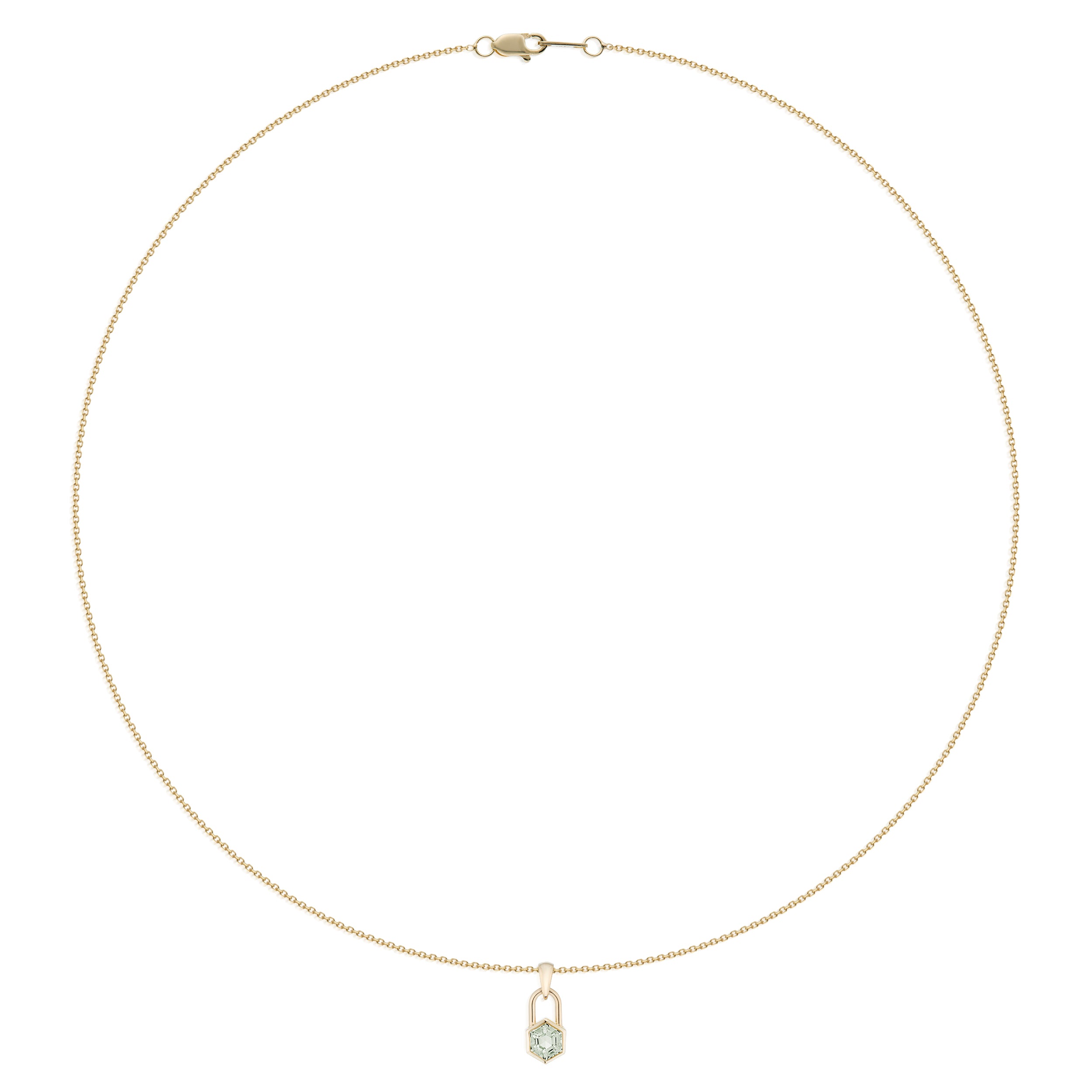 Vale Jewelry Hexagon Lock Prasiolite Necklace in Yellow Gold Full Image