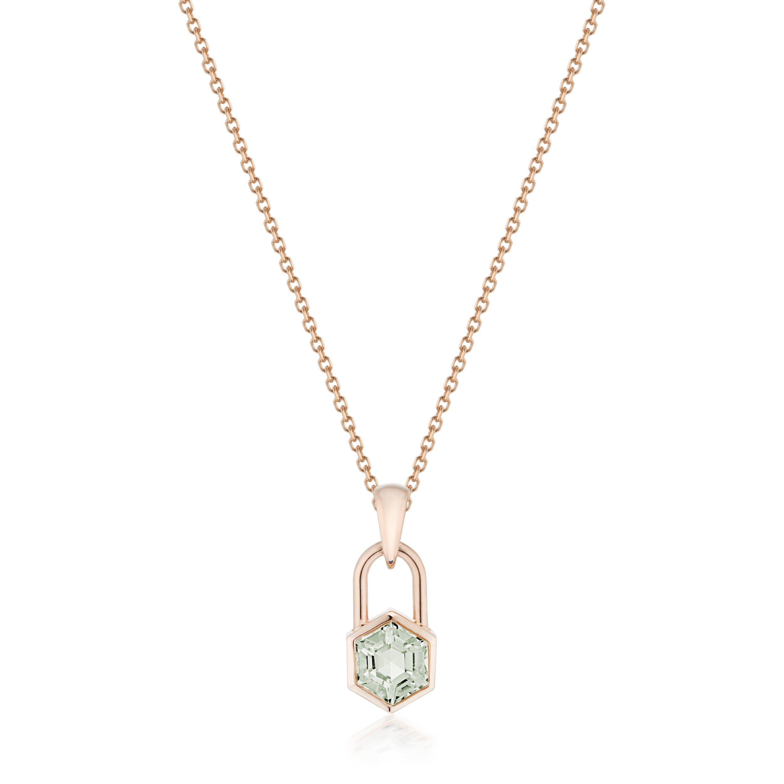 Vale Jewelry Hexagon Lock Prasiolite Necklace in Rose Gold