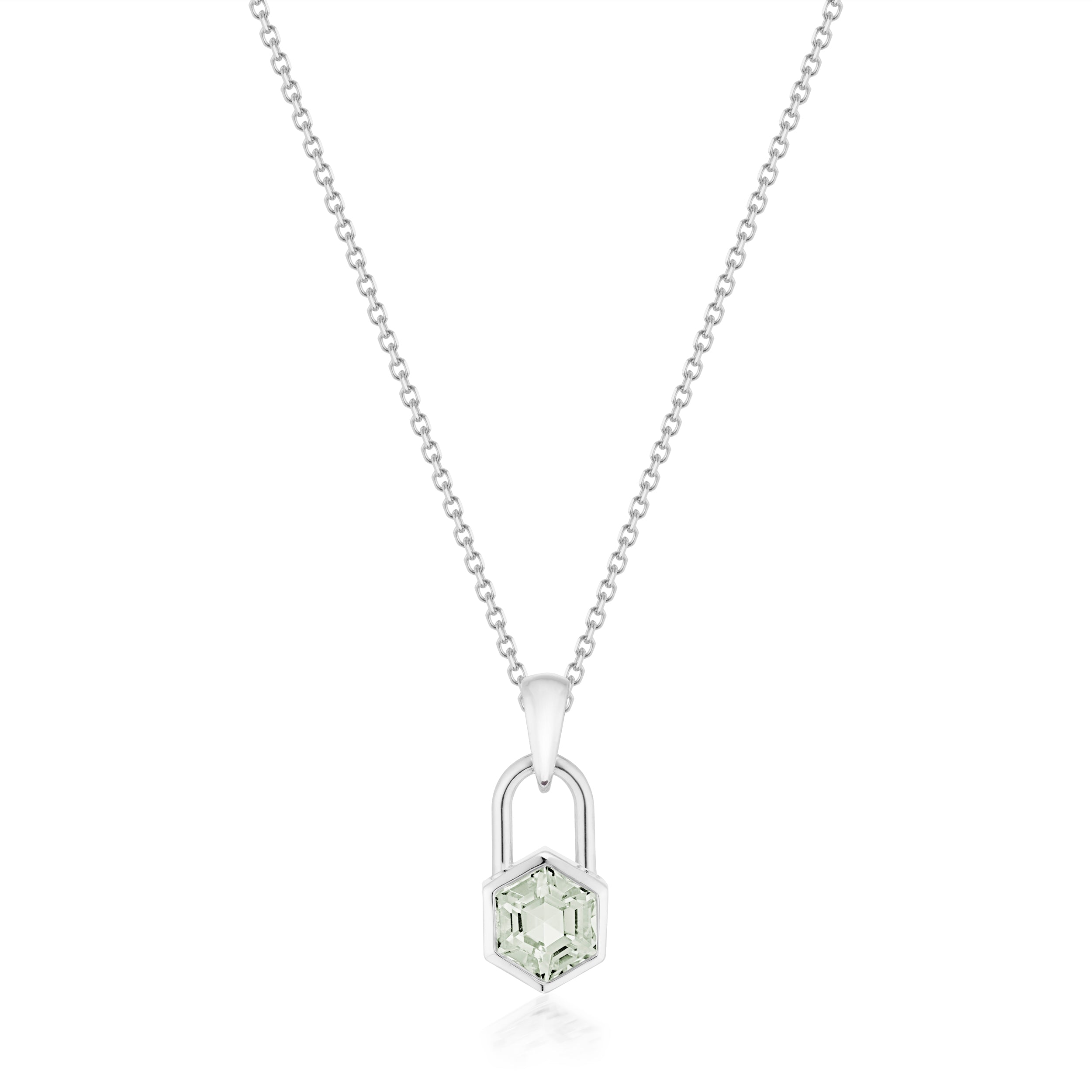 Vale Jewelry Hexagon Lock Prasiolite Necklace in White Gold