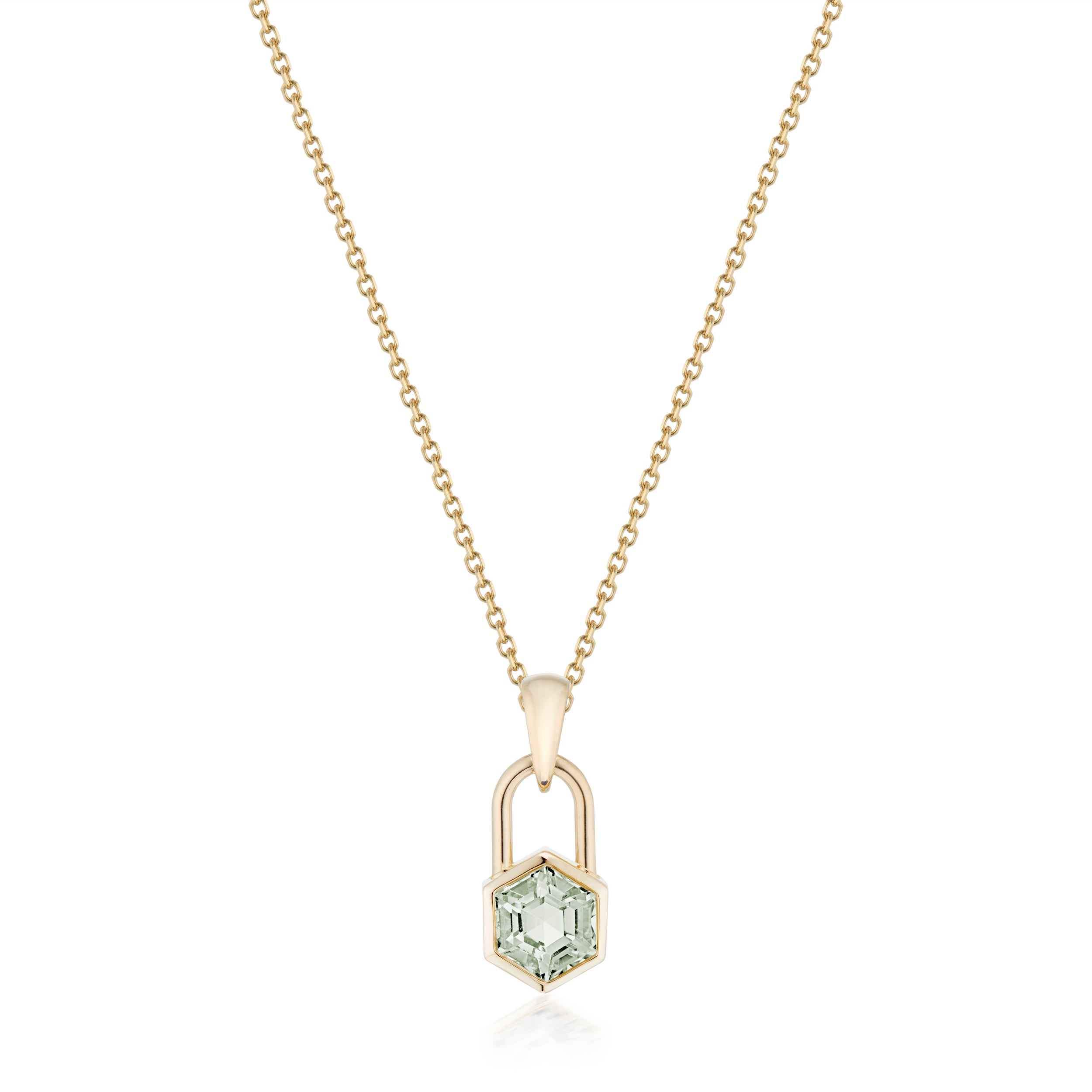 Vale Jewelry Hexagon Lock Prasiolite Necklace in Yellow Gold