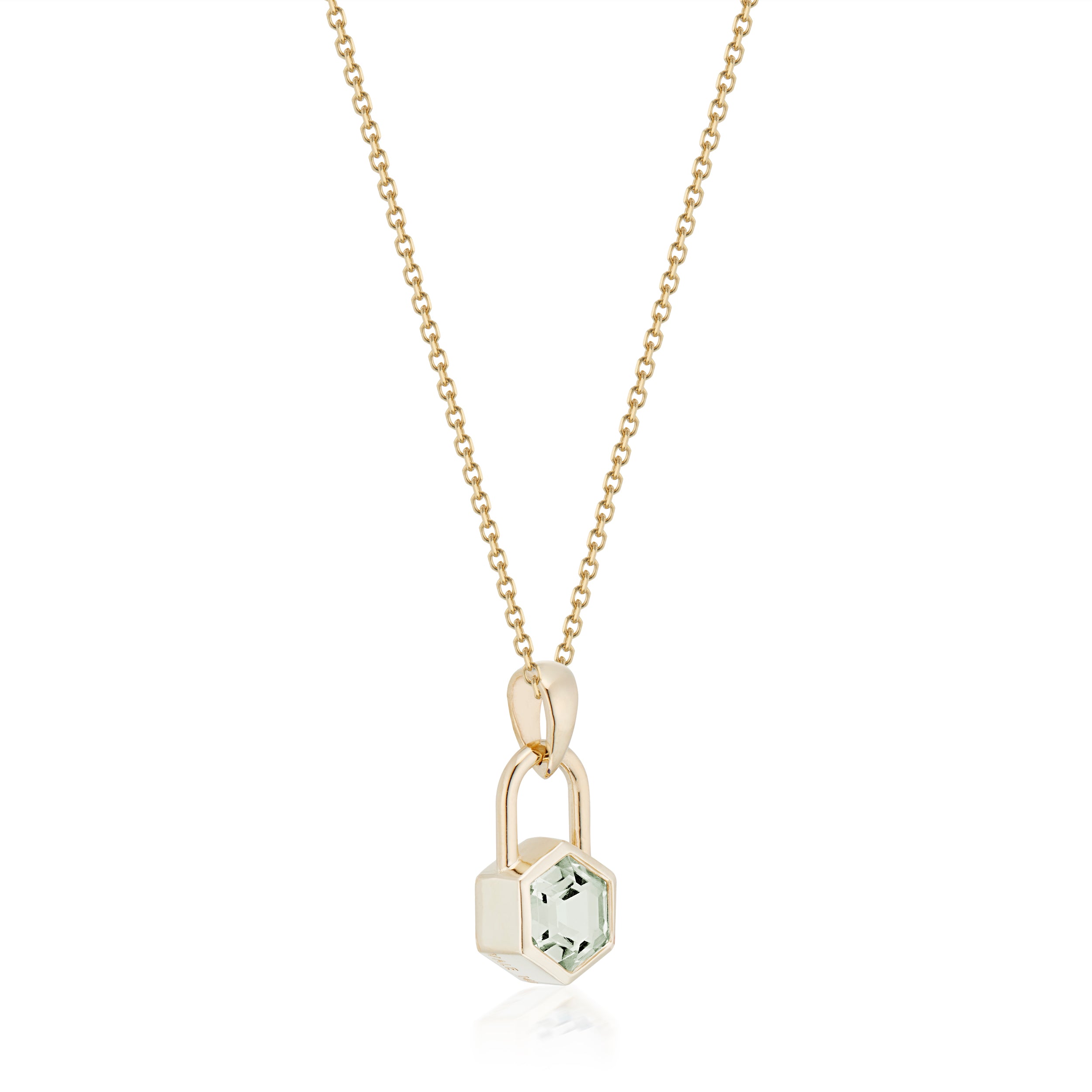 Vale Jewelry Hexagon Lock Prasiolite Necklace in Yellow Gold Side View