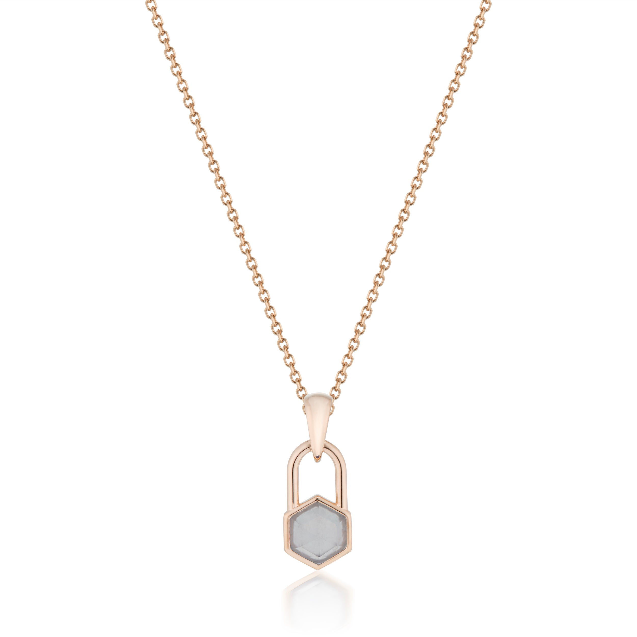 Vale Jewelry Hexagon Lock Blue Chalcedony Necklace in Rose Gold