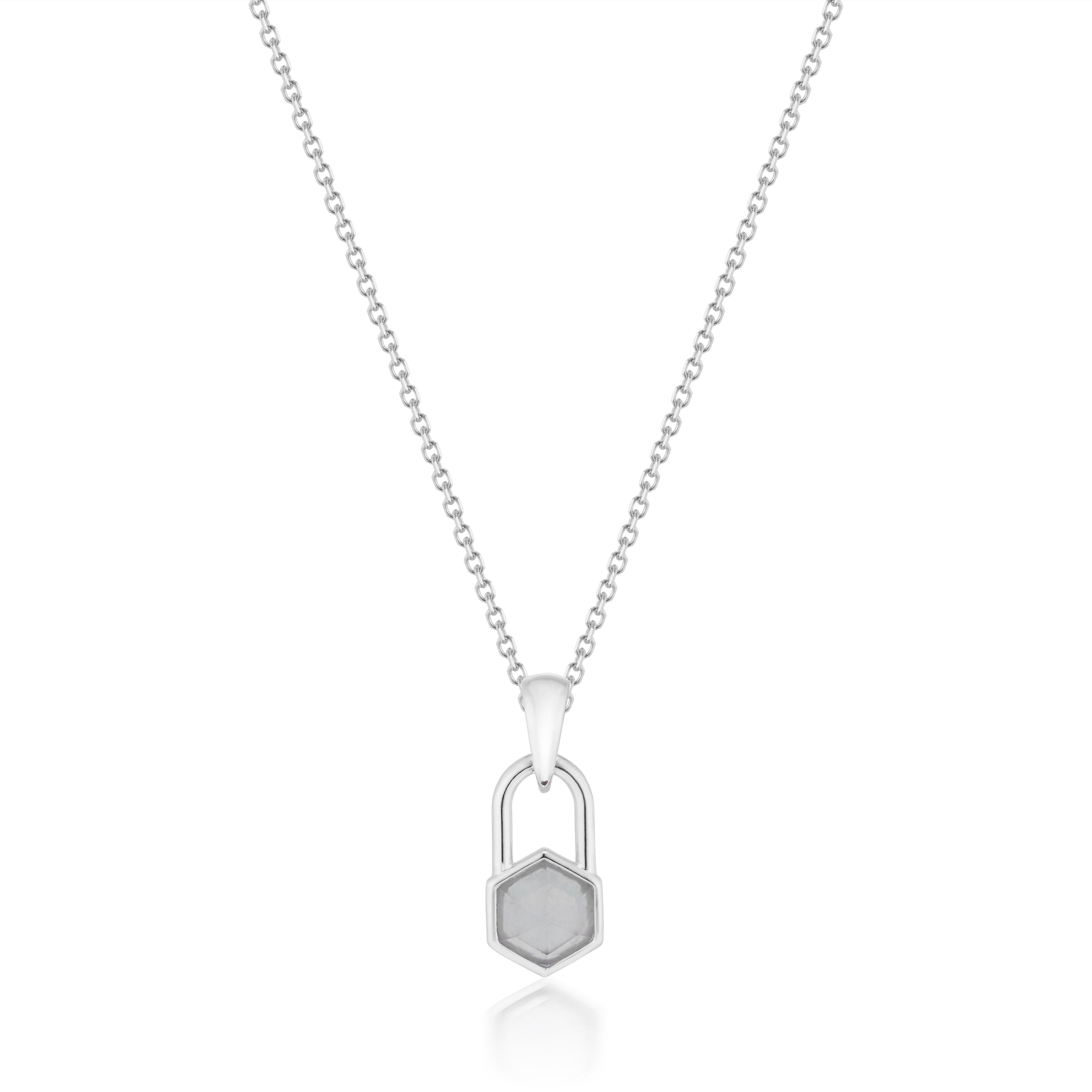 Vale Jewelry Hexagon Lock Blue Chalcedony Necklace in White Gold