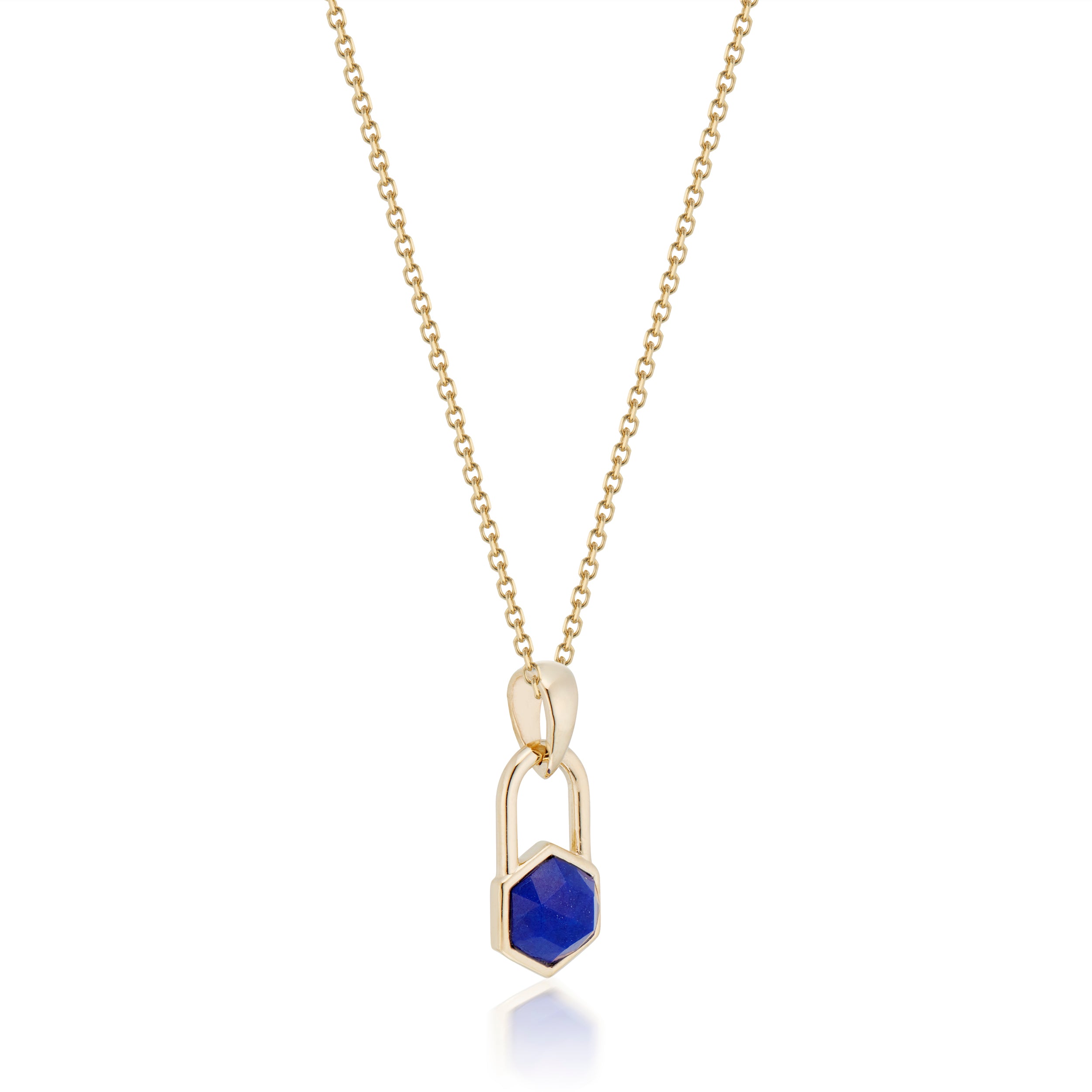 Vale Jewelry Hexagon Lock Lapis Lazuli Necklace in Yellow Gold Side Image