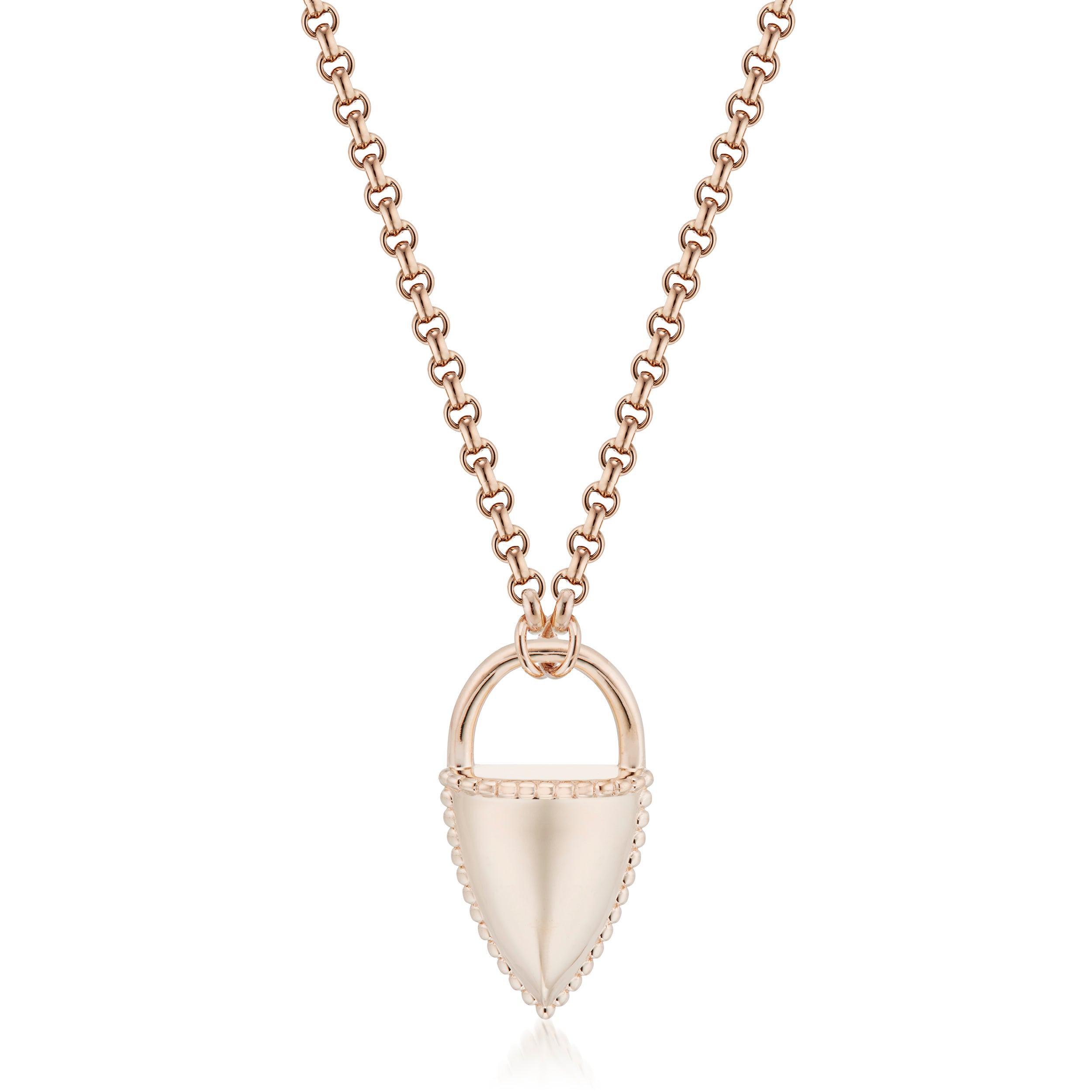 Large Amphora Lock on a Rolo Chain Necklace in Rose Gold Close-Up Image