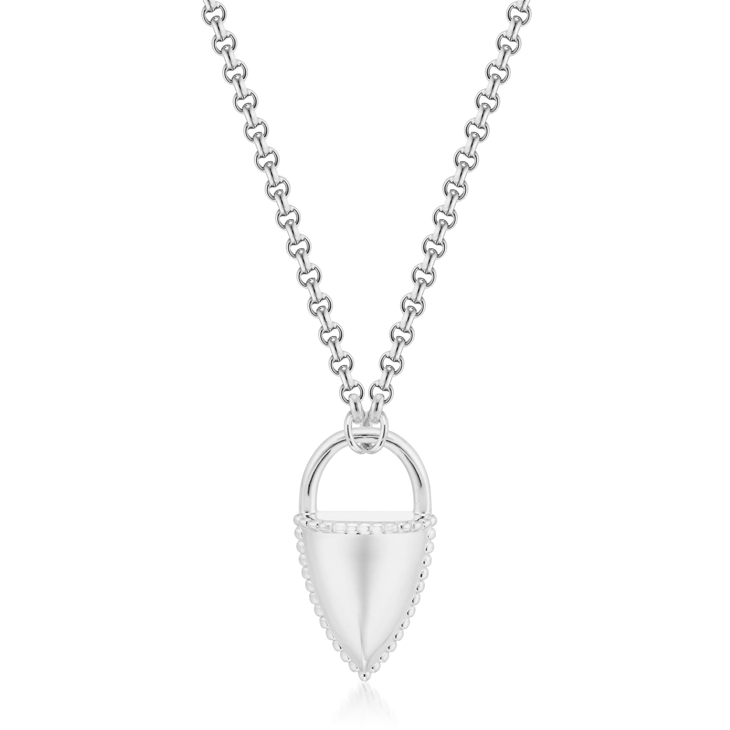 Large Amphora Lock on a Rolo Chain Necklace in White Gold Close-Up Image