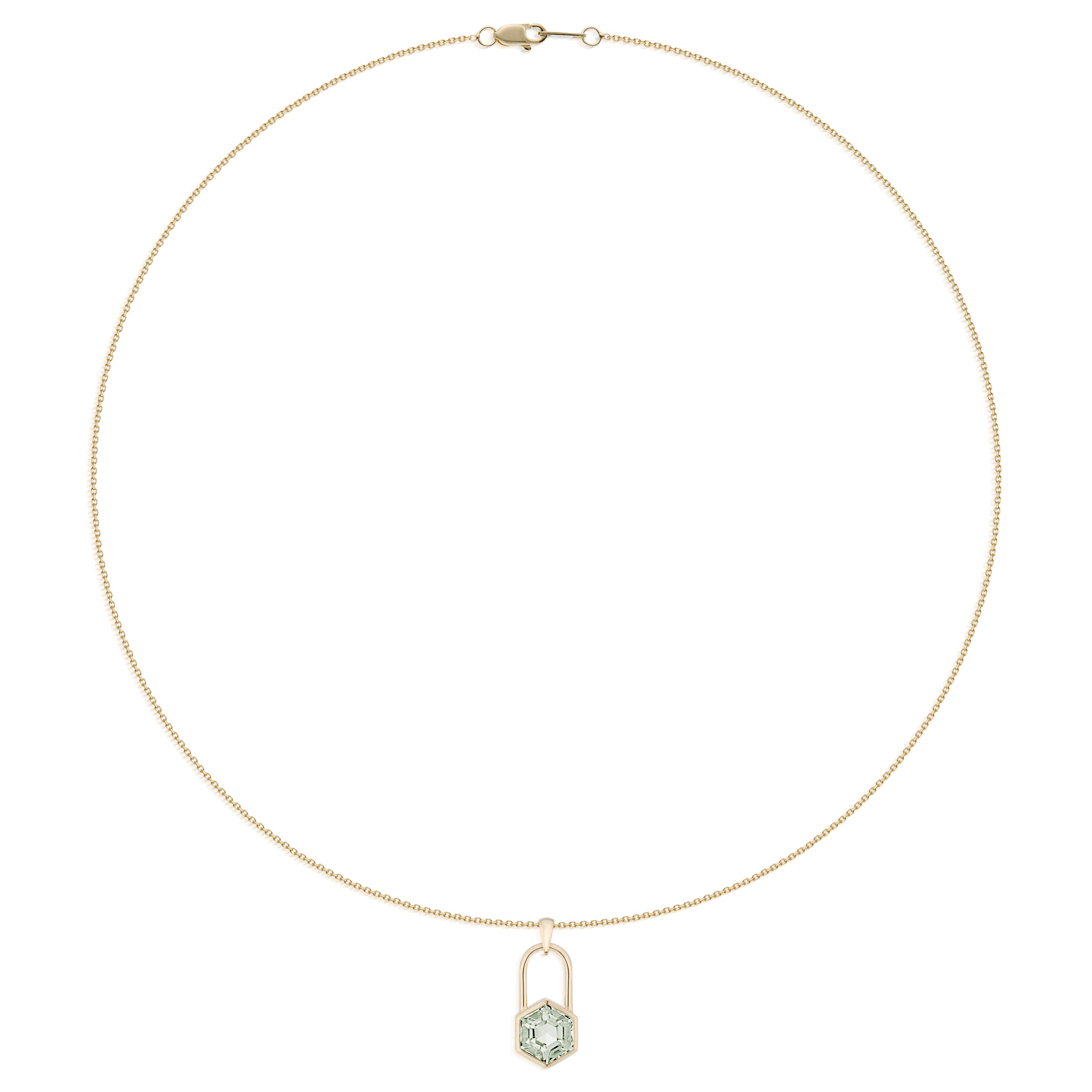 Vale Jewelry Large Hexagon Lock Prasiolite Necklace in Yellow Gold Full Image