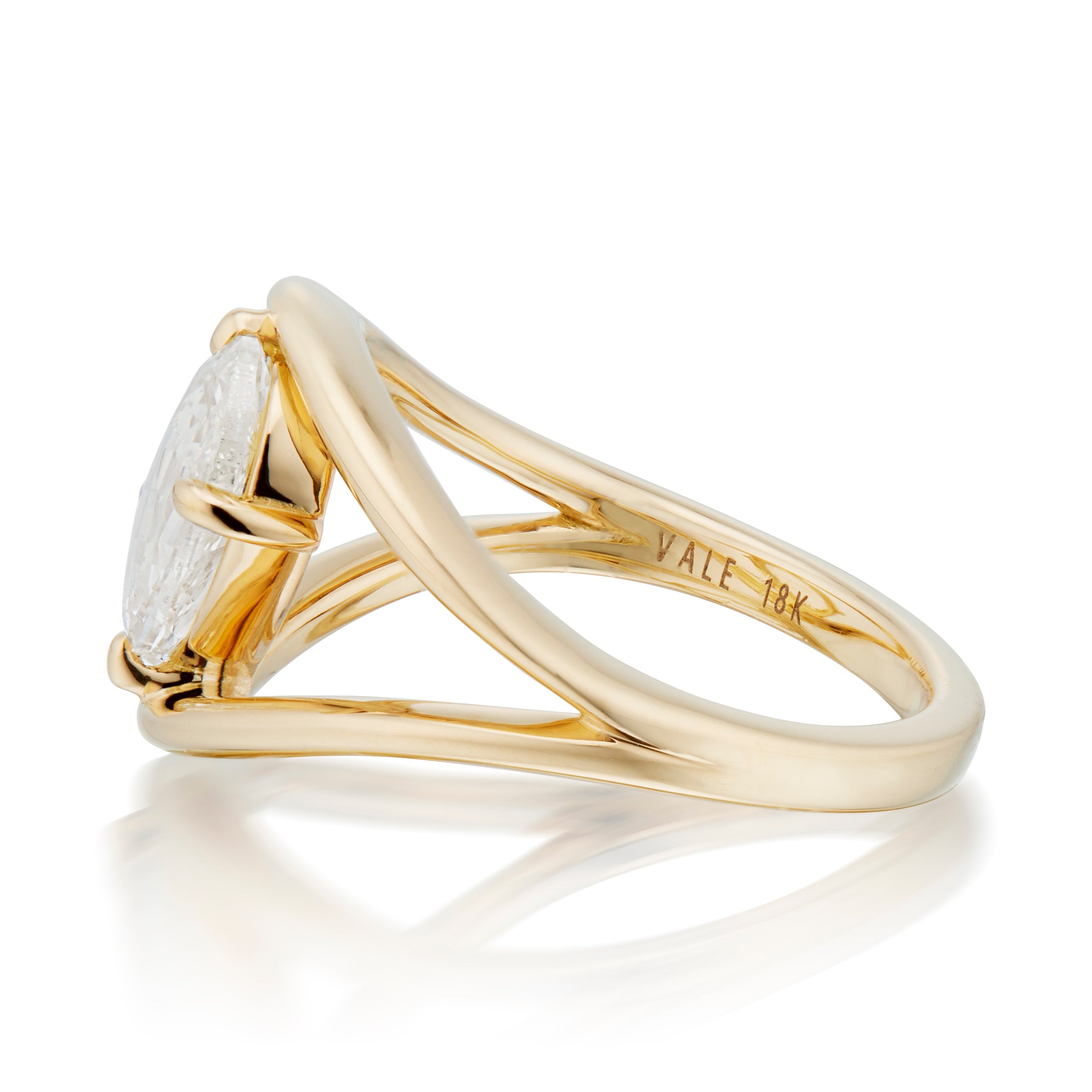 Vale Jewelry Loop Ring with Oval Rose Cut Diamond in Yellow Gold Side View