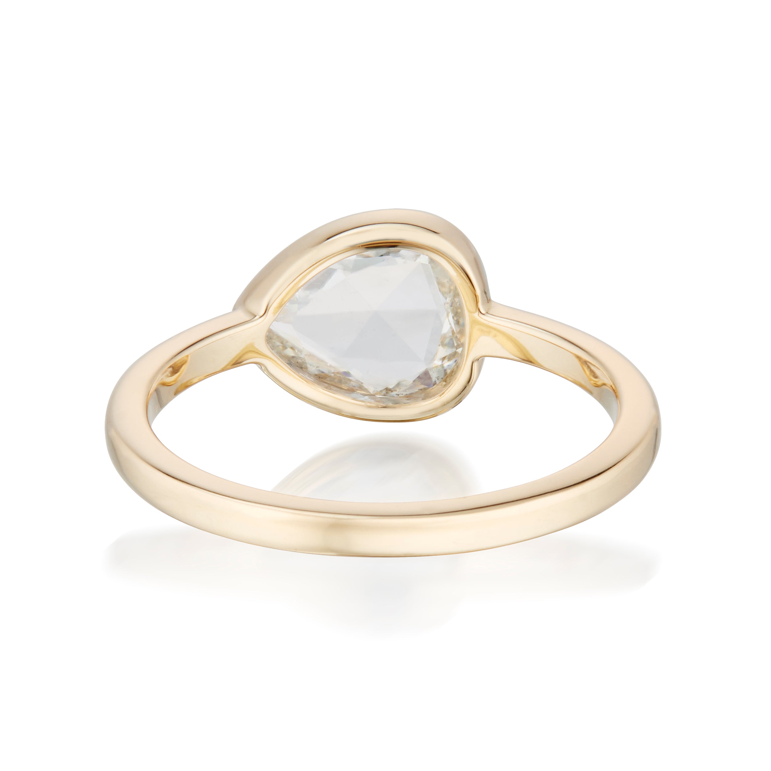 Vale Jewelry 0.96 Carat Pear Shape Rose Cut Diamond Solitaire Bezel Set Ring In 18K Yellow Gold Back View