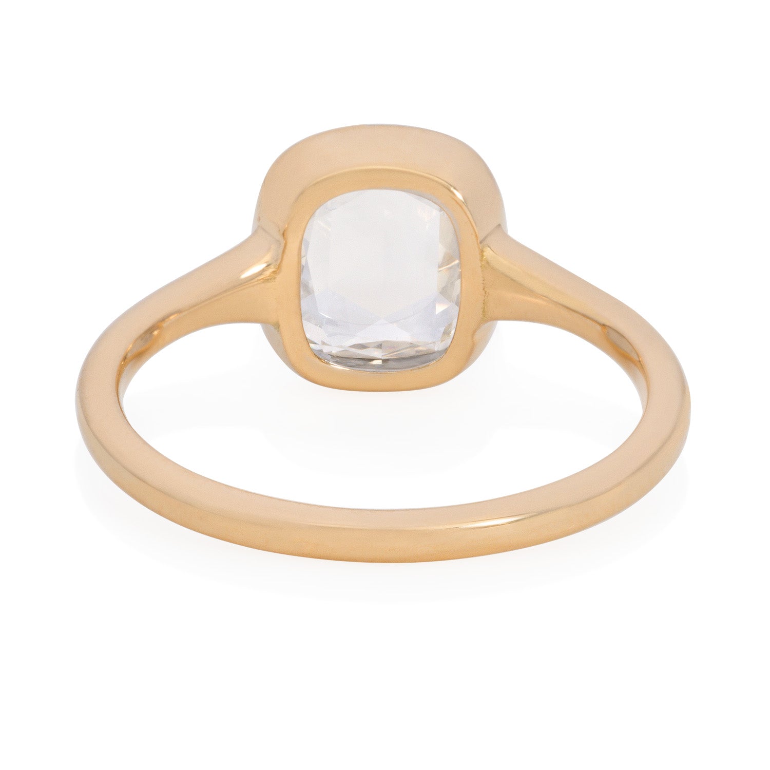 Vale Jewelry one of a kind Bezel Set Cushion Rose Cut Diamond Ring in Yellow Gold Back View