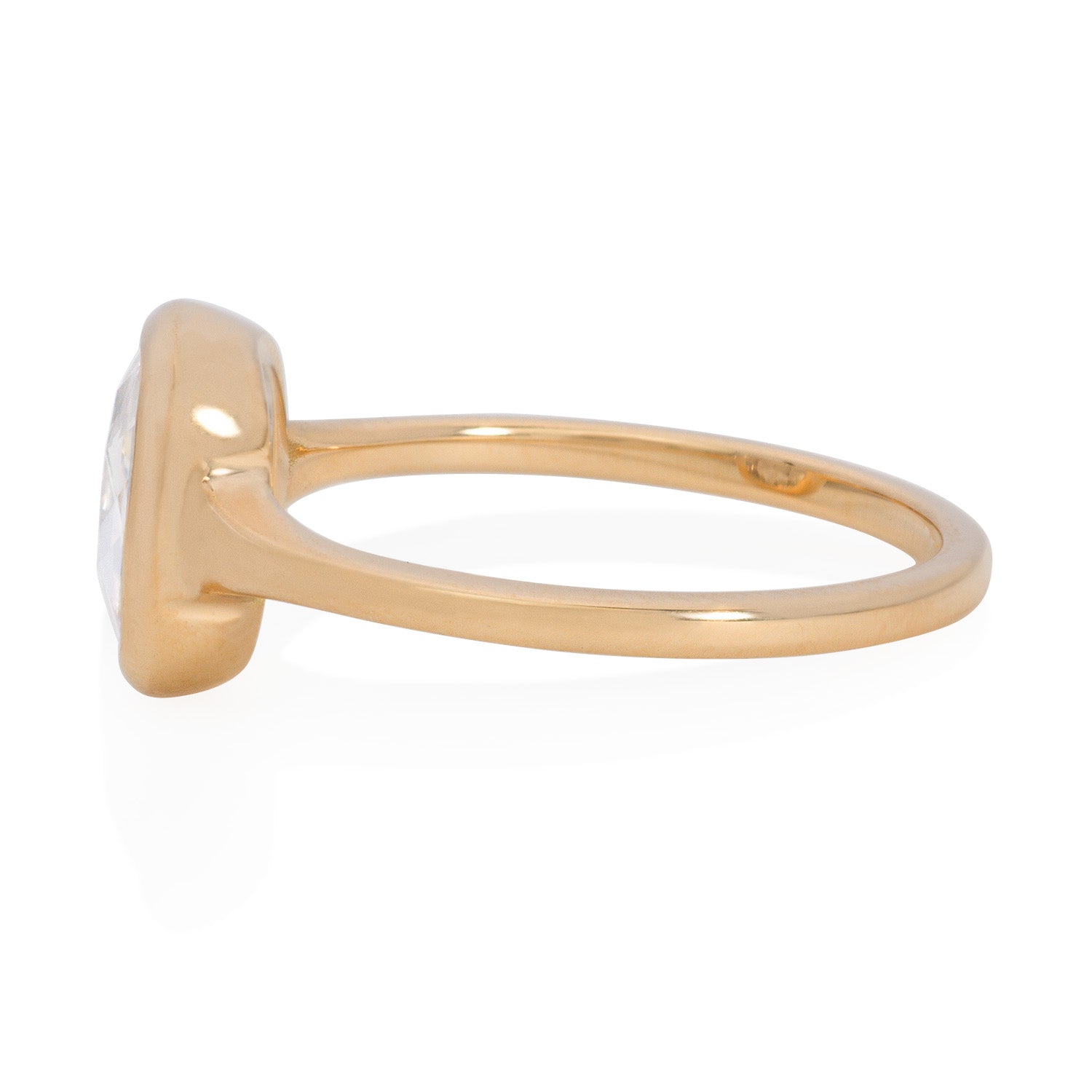Vale Jewelry one of a kind Bezel Set Cushion Rose Cut Diamond Ring in Yellow Gold Side View