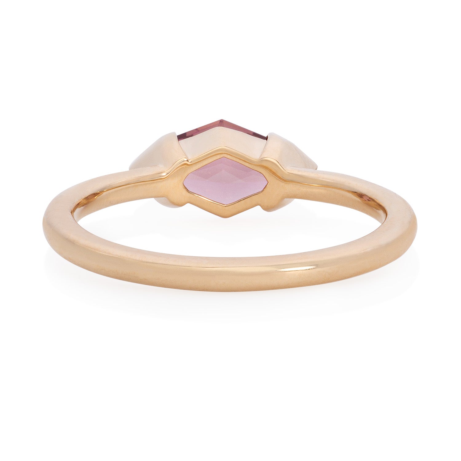 Vale Jewelry one of a kind Half Bezel Octagon Pink Spinel Ring in Yellow Gold Back View