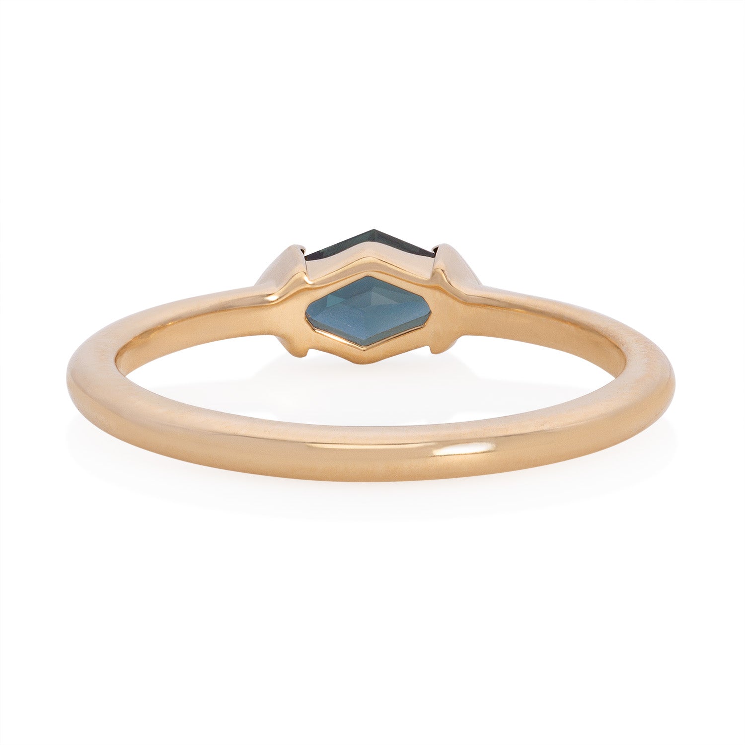 Vale Jewelry one of a kind Half Bezel Octagon Sapphire Ring in yellow gold back view