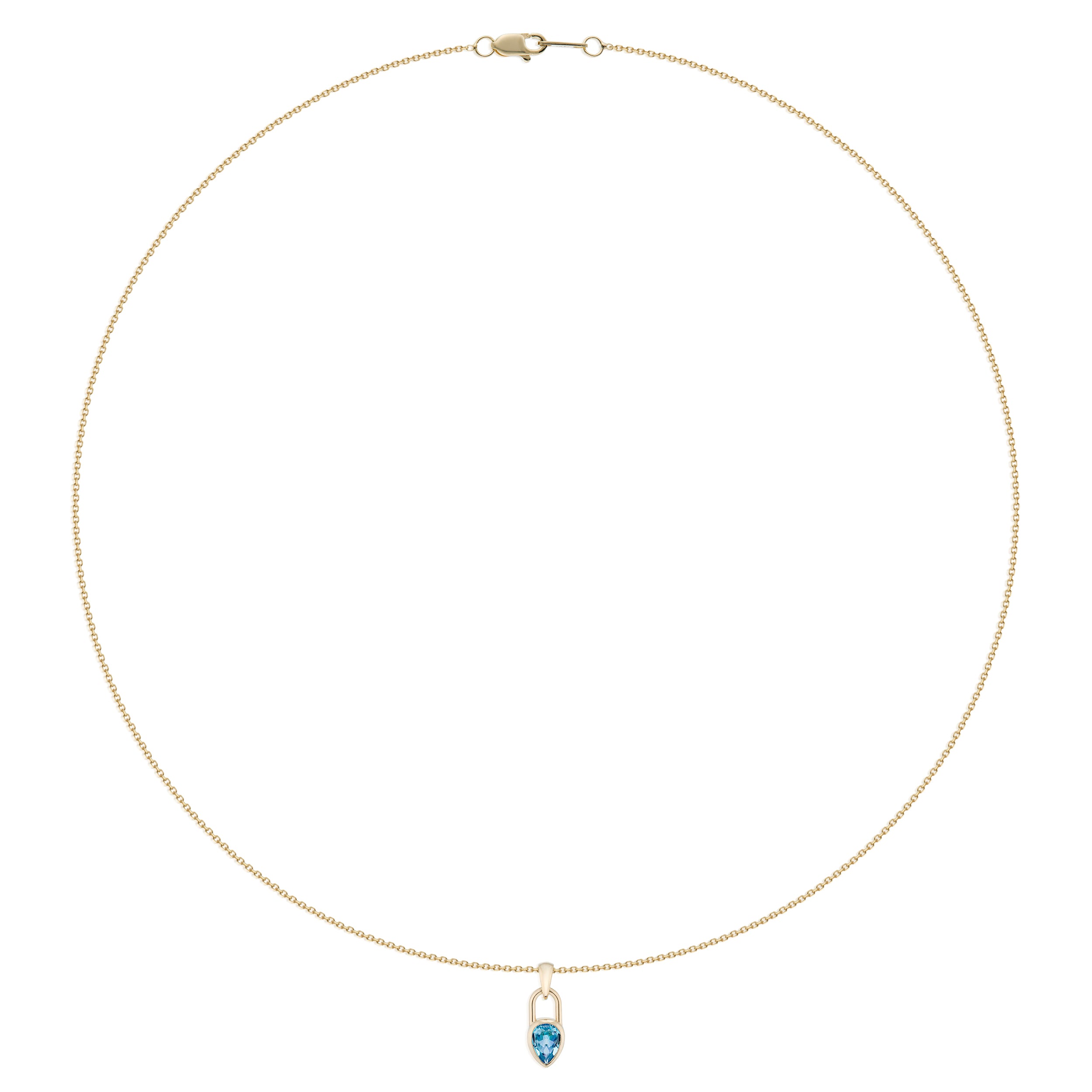 Vale Jewelry Pear Lock Blue Topaz Necklace in Yellow Gold Full Image