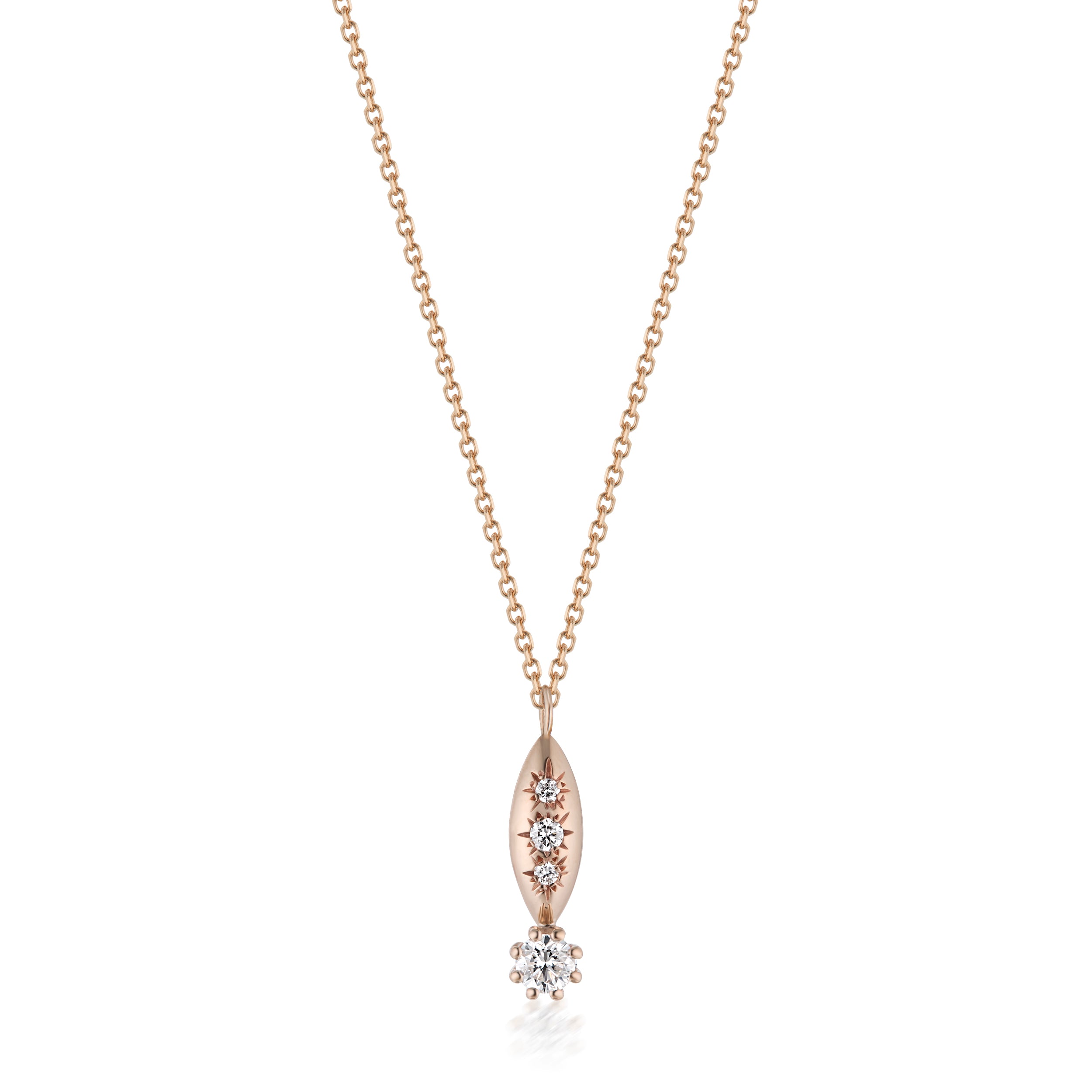 Alt=" Vale Jewelry Rainfall Marquise Round Diamond Necklace Rose Gold Close Up"