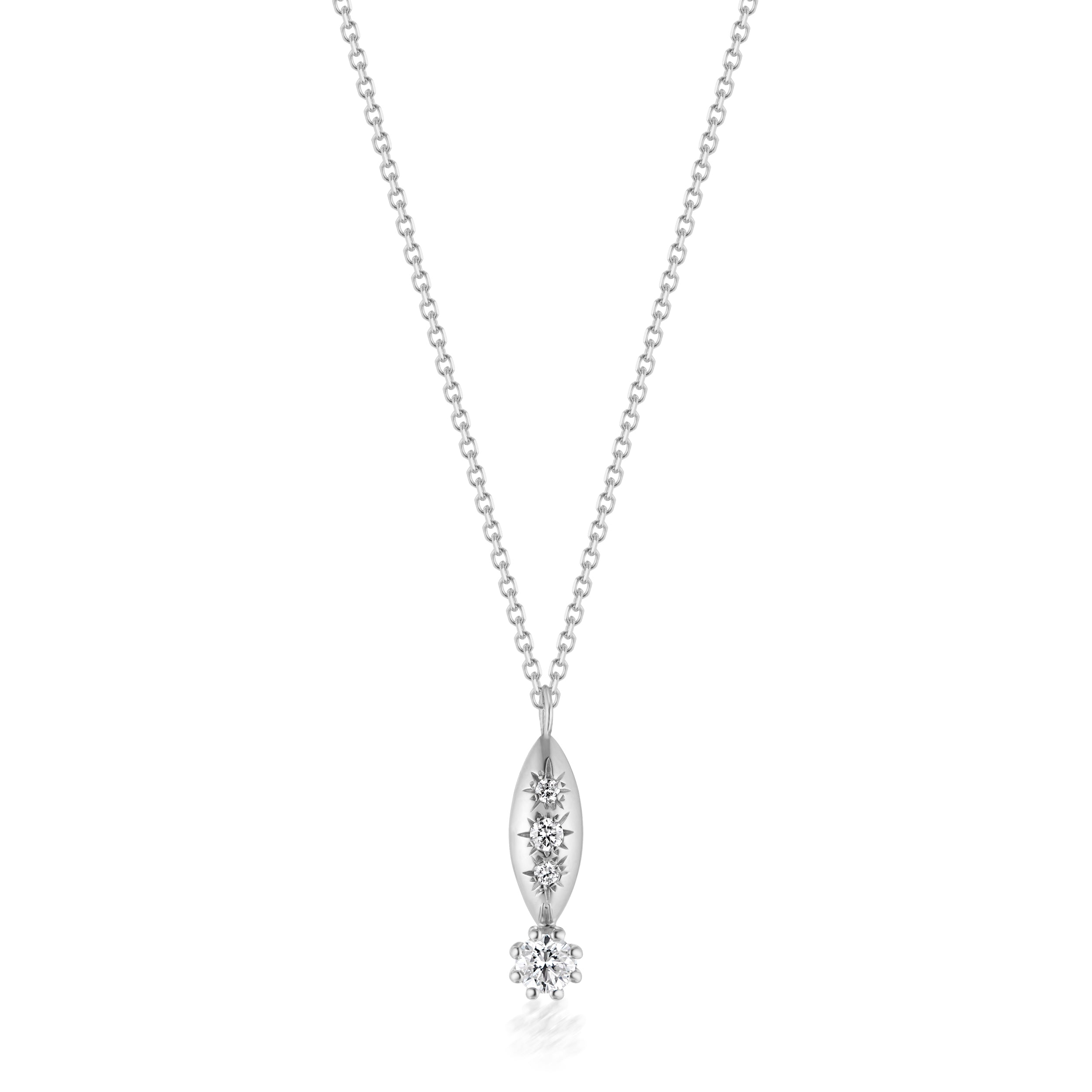 Alt=" Vale Jewelry Rainfall Marquise Round Diamond Necklace White Gold Close Up"