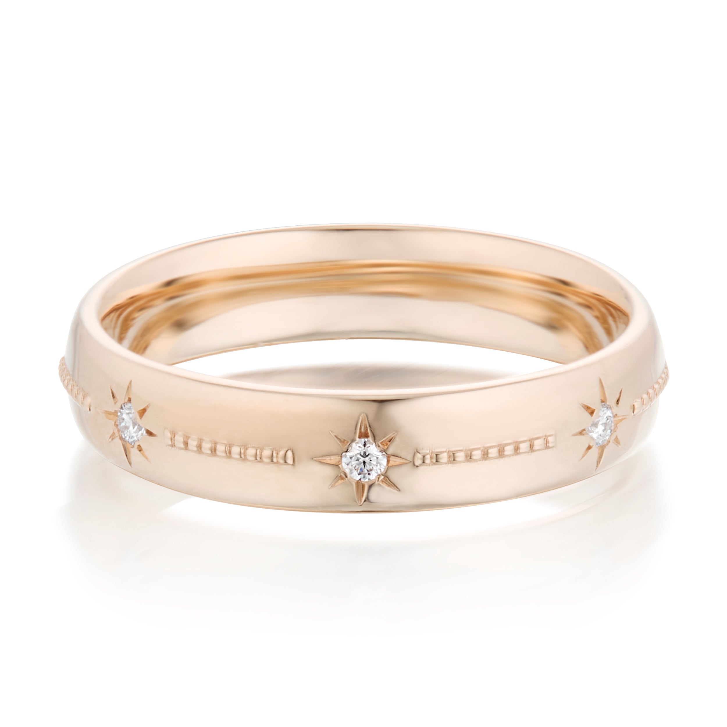 Alt="Vale Jewelry Rainfall Star Set Band Rose Gold Front View"