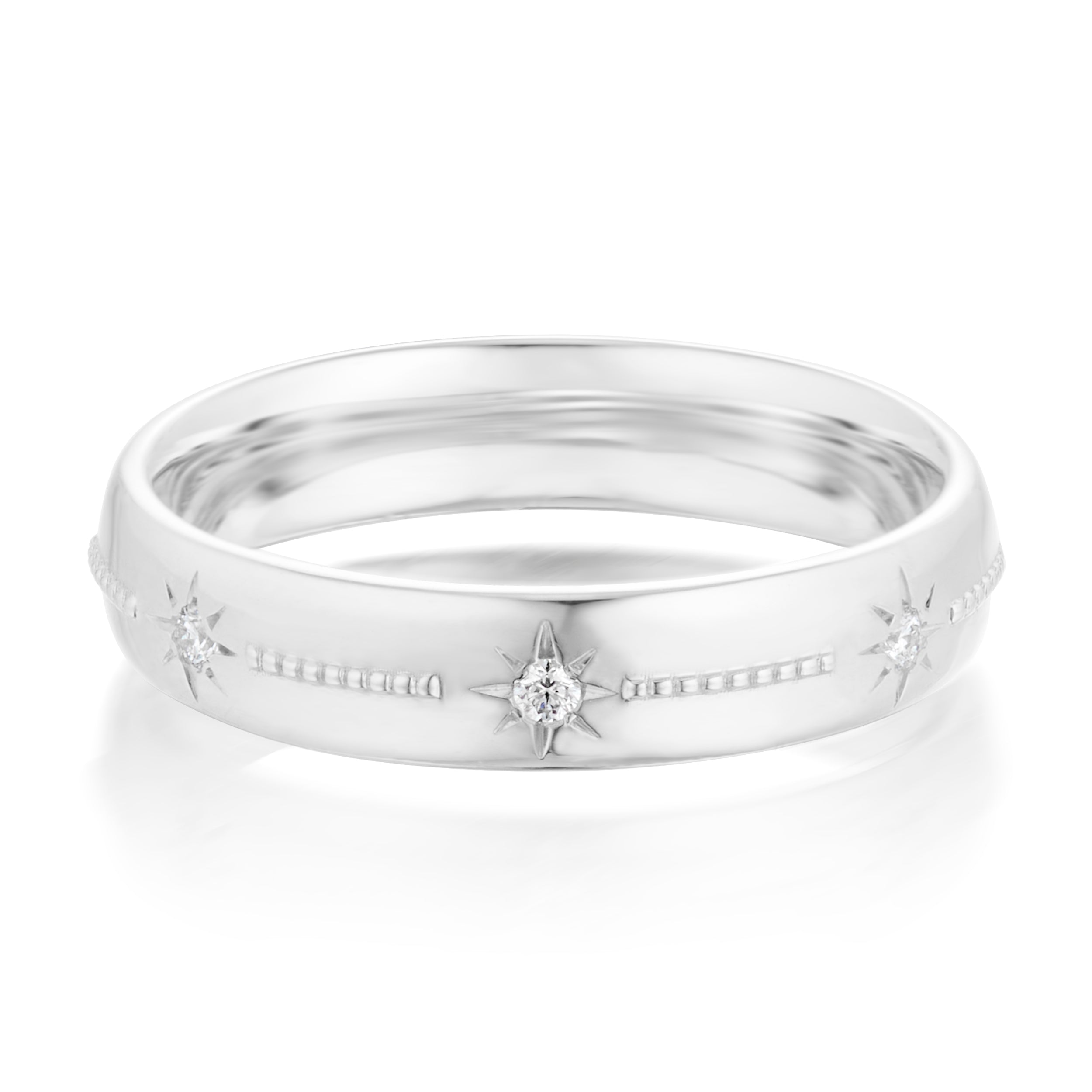 Alt="Vale Jewelry Rainfall Star Set Band White Gold Front View"