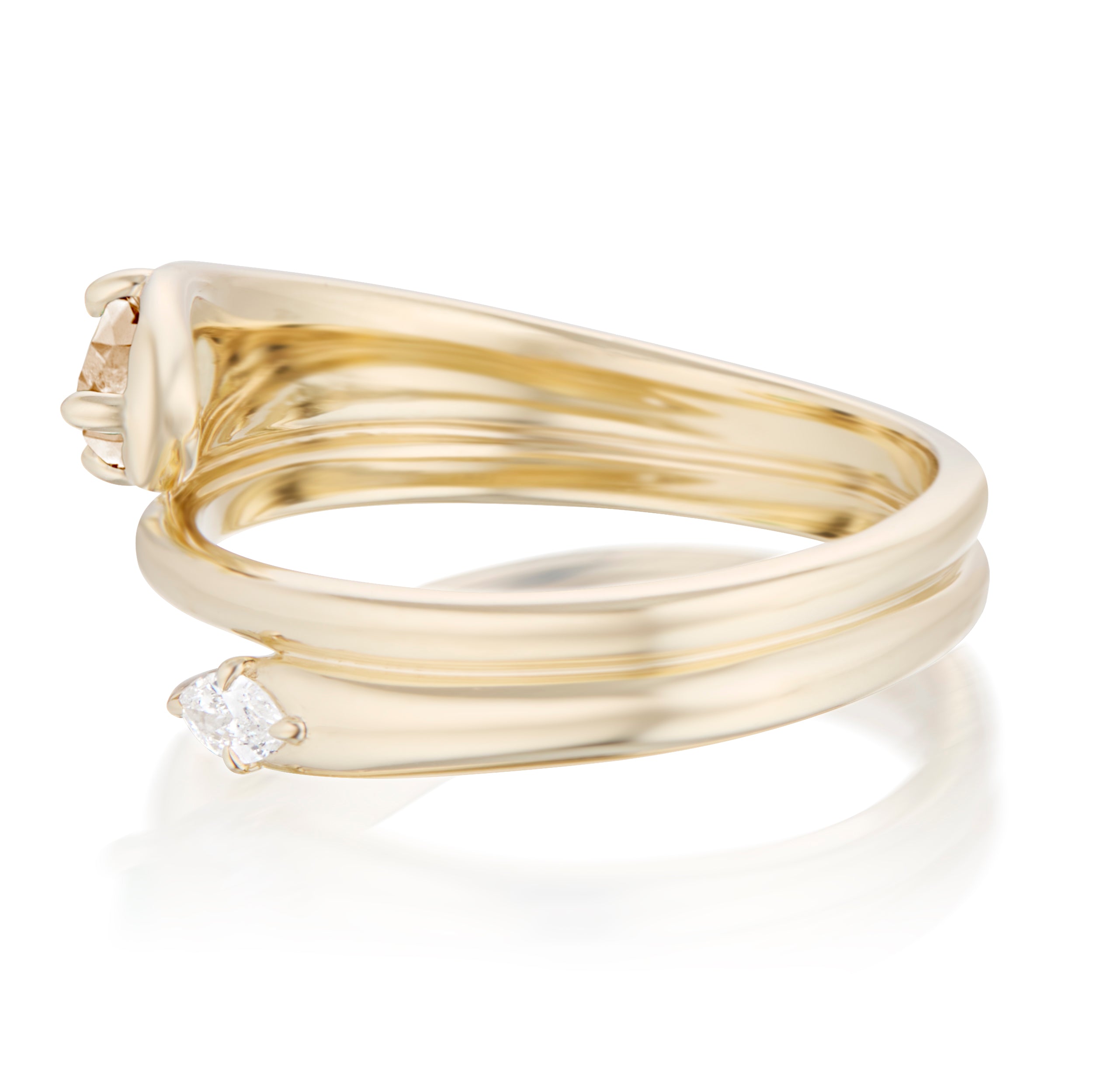 Alt="Vale Jewelry Rainfall Open Double Marquise Champagne Diamond Coil Ring Yellow Gold Side View"