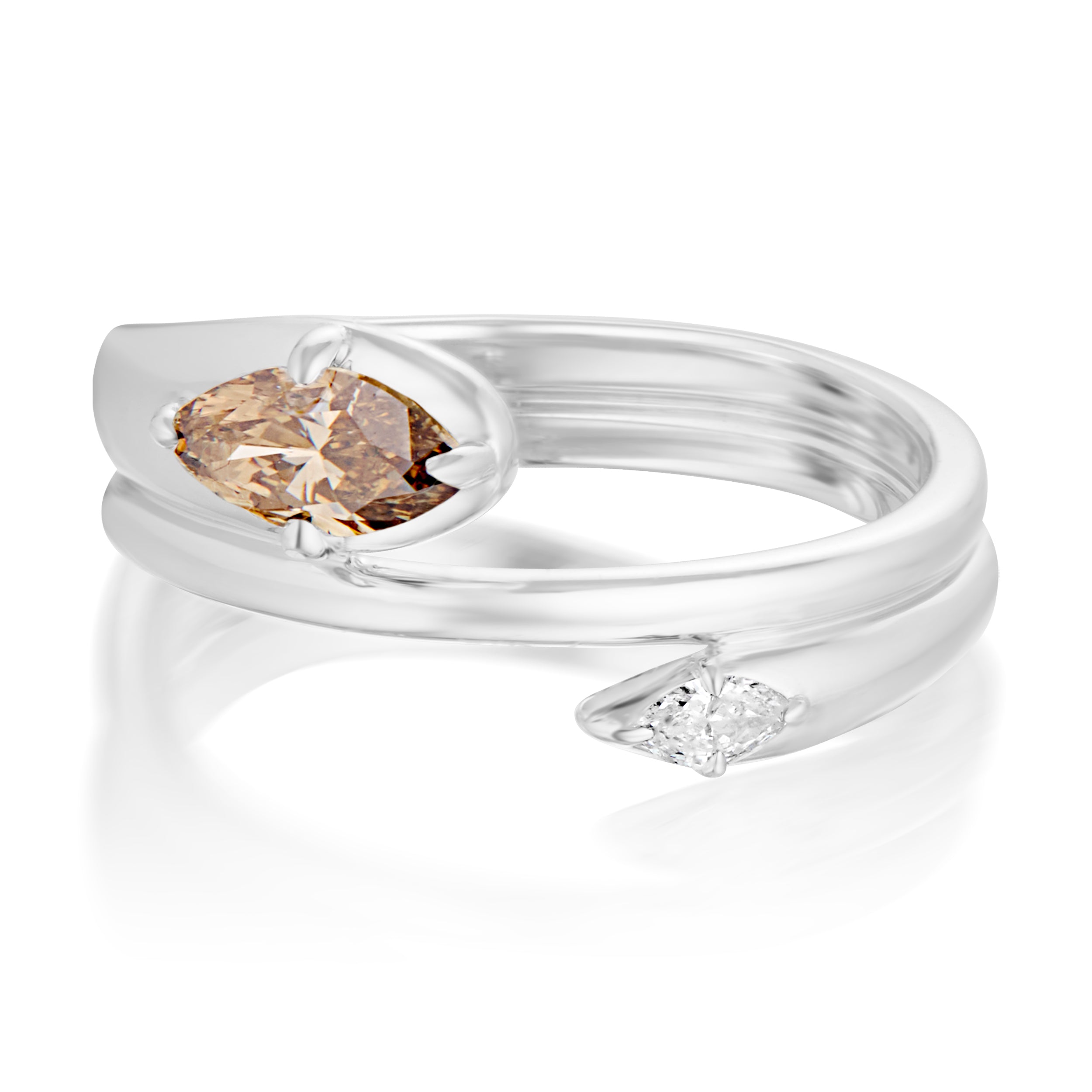 Alt="Vale Jewelry Rainfall Open Double Marquise Champagne Diamond Coil Ring White Gold Front View"