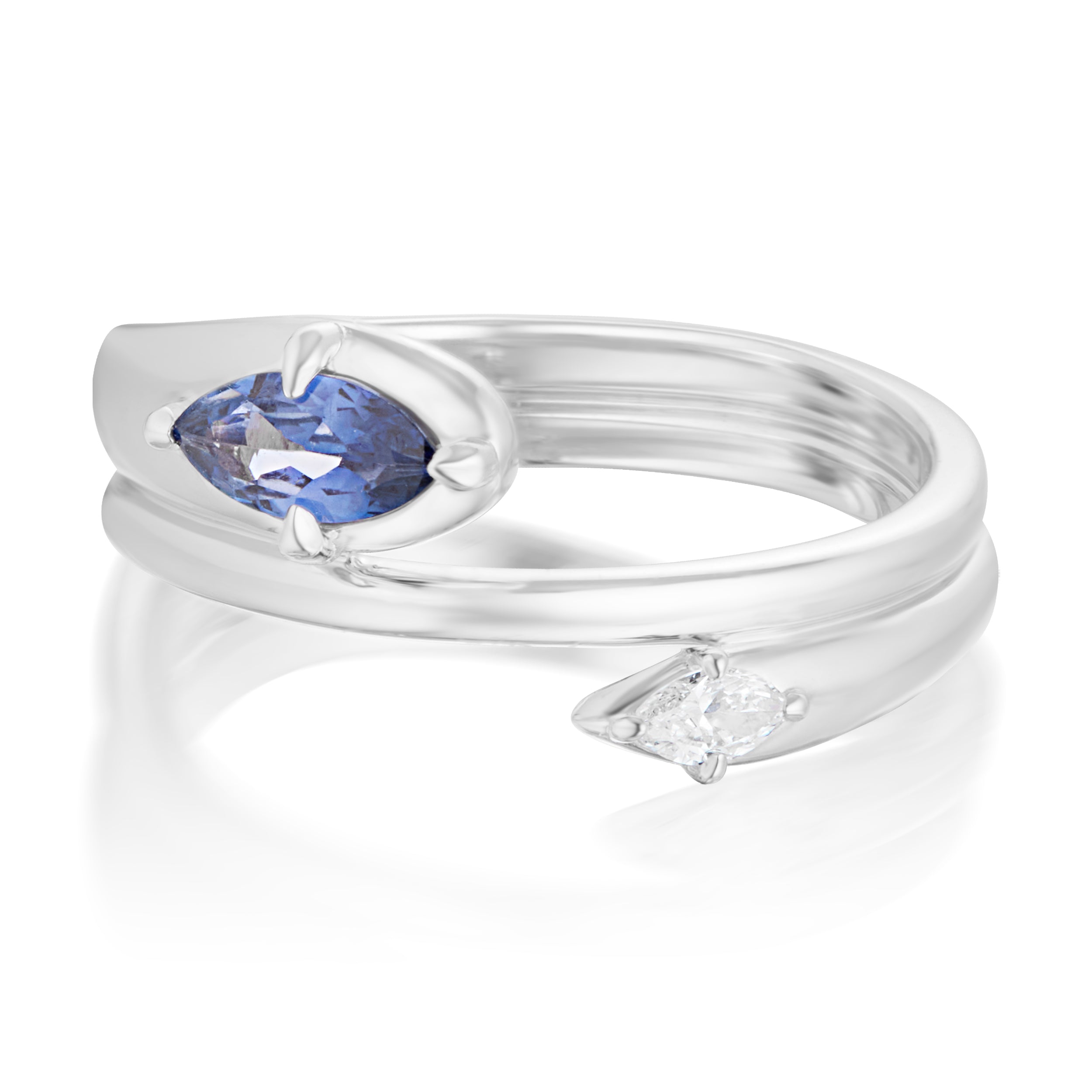 Alt="Vale Jewelry Rainfall Open Double Marquise Sapphire Coil Ring White Gold Front View"