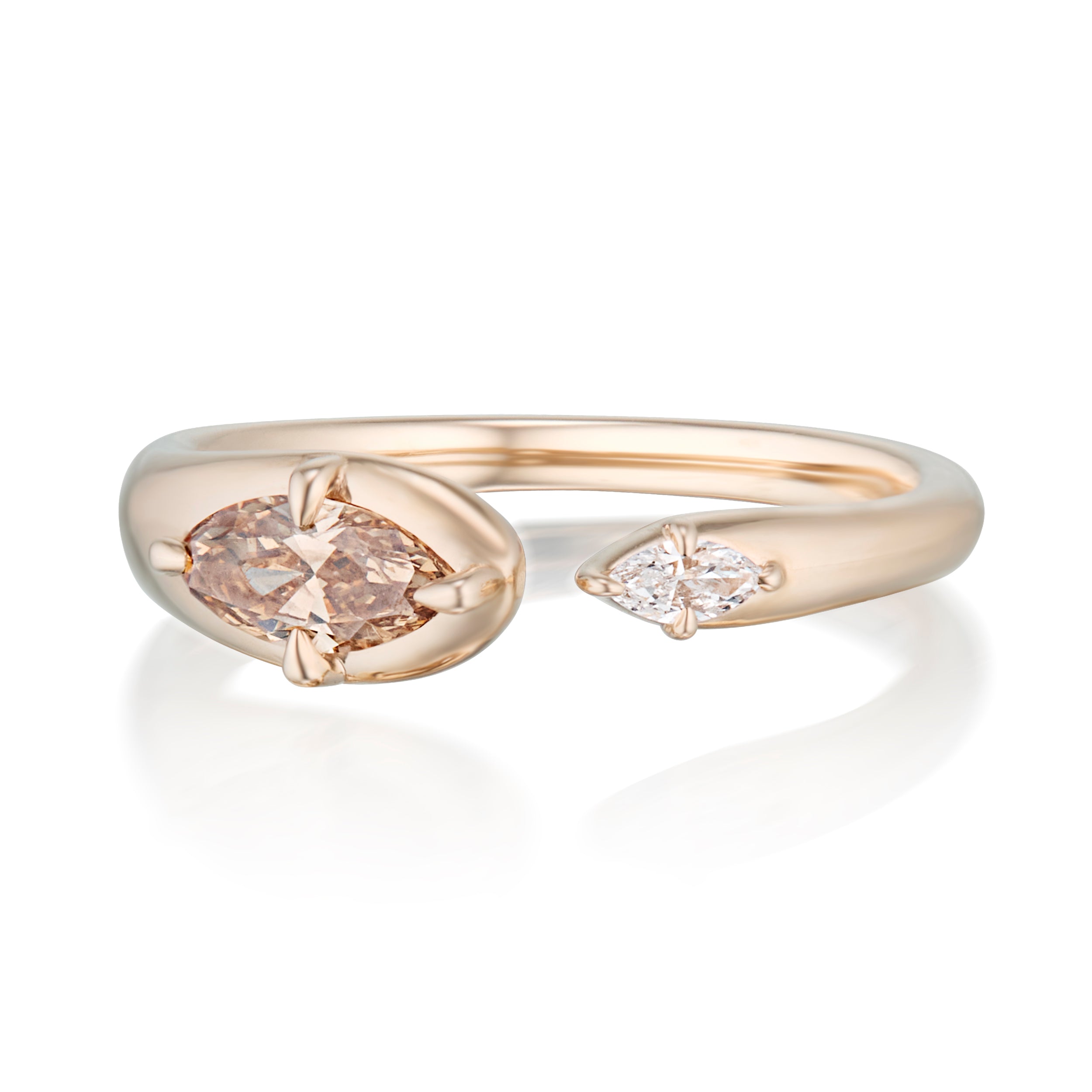 Alt="Vale Jewelry Rainfall Open Marquise Champagne Diamond Ring Rose Gold Front View"