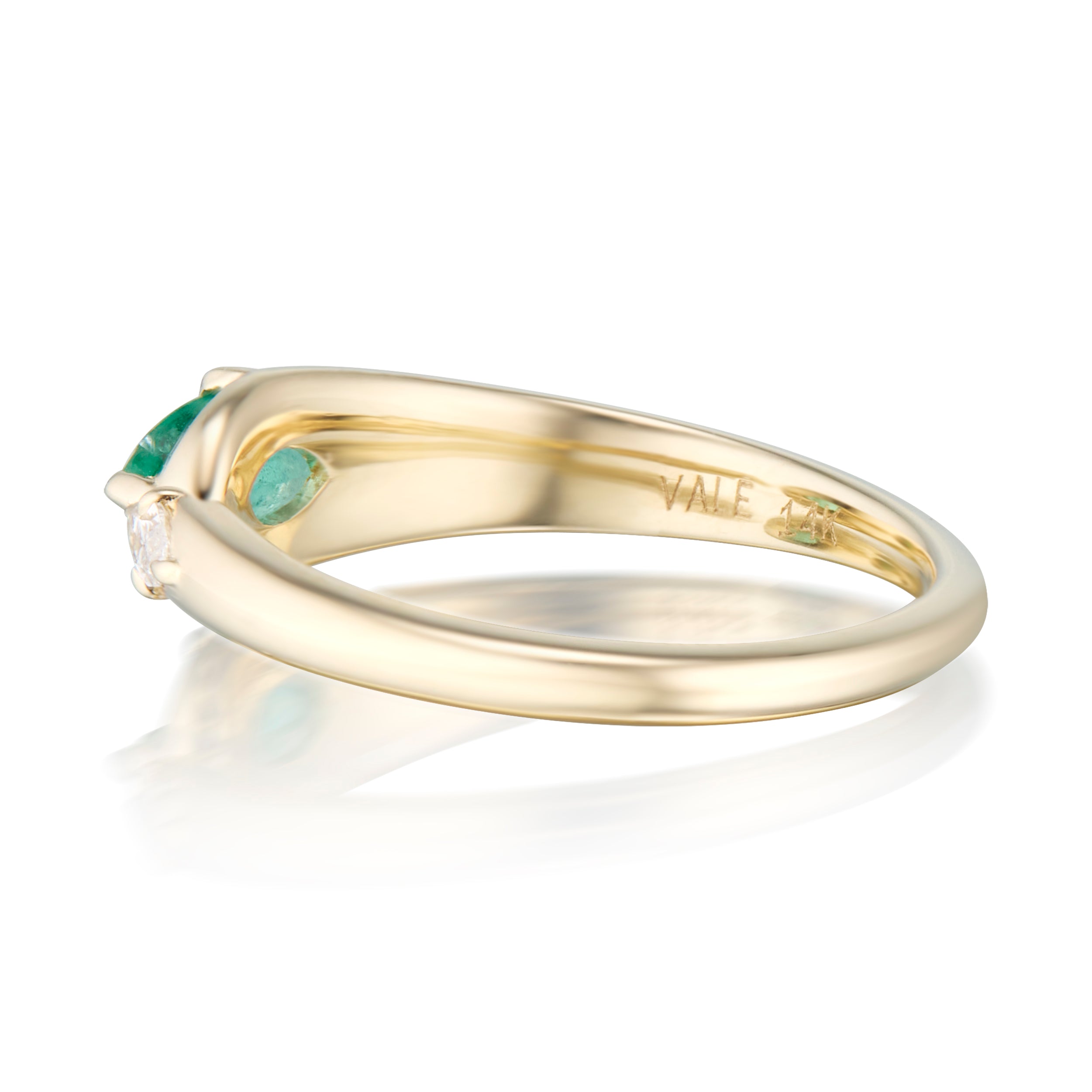 Alt="Vale Jewelry Rainfall Open Marquise Emerald Ring Yellow Gold Side View"