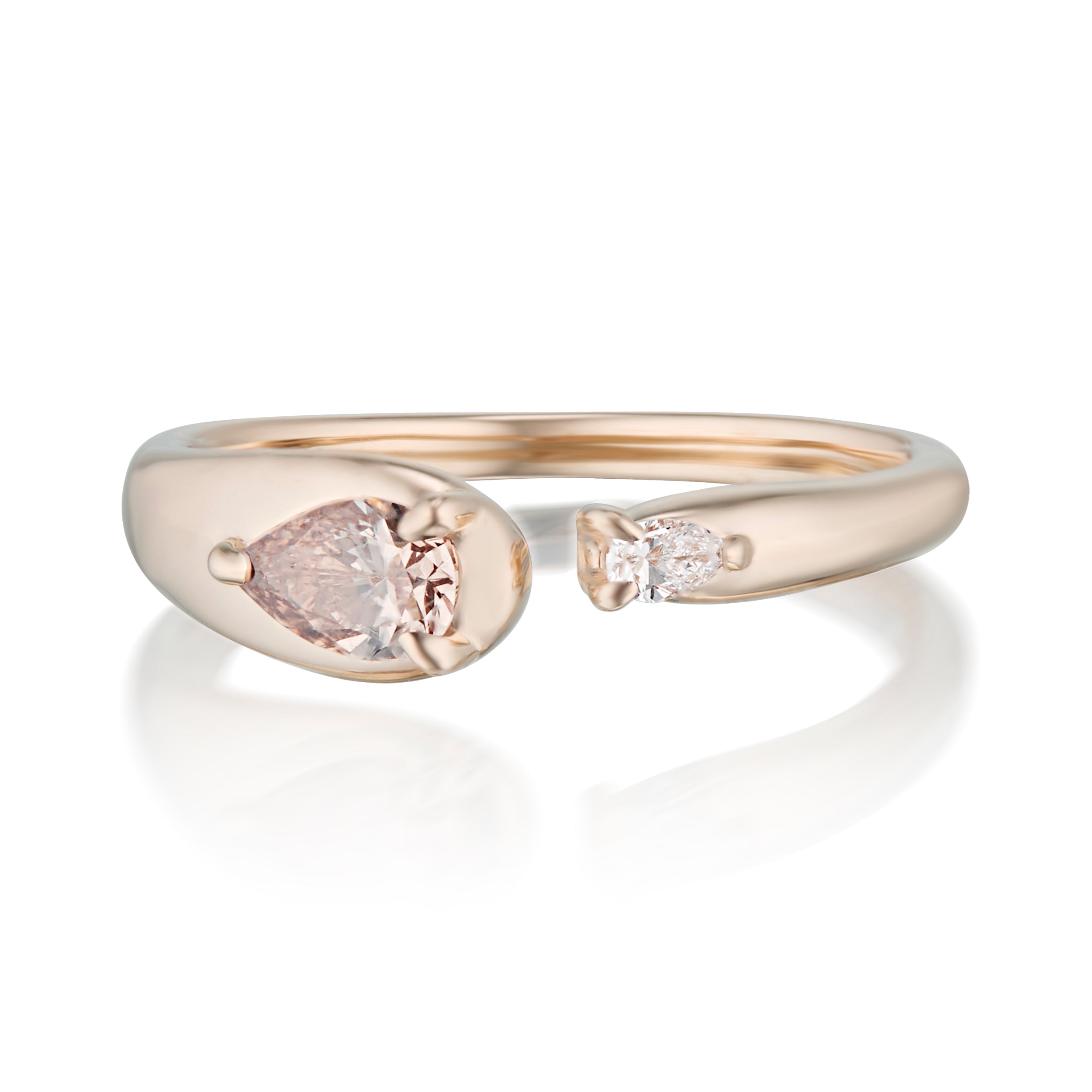 Alt="Vale Jewelry Rainfall Open Pear Champagne Diamond Ring Rose Gold Front View"