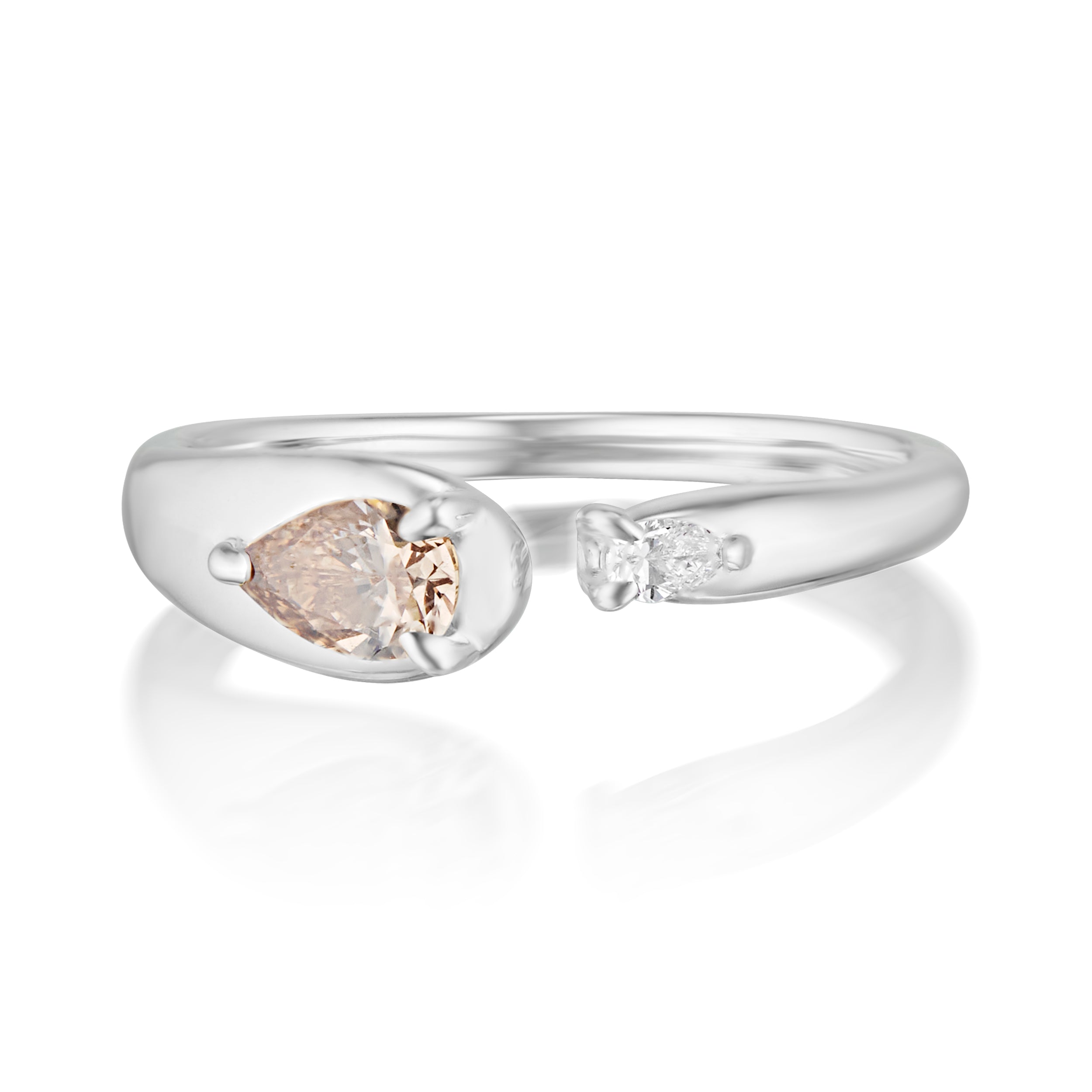 Alt="Vale Jewelry Rainfall Open Pear Champagne Diamond Ring White Gold Front View"
