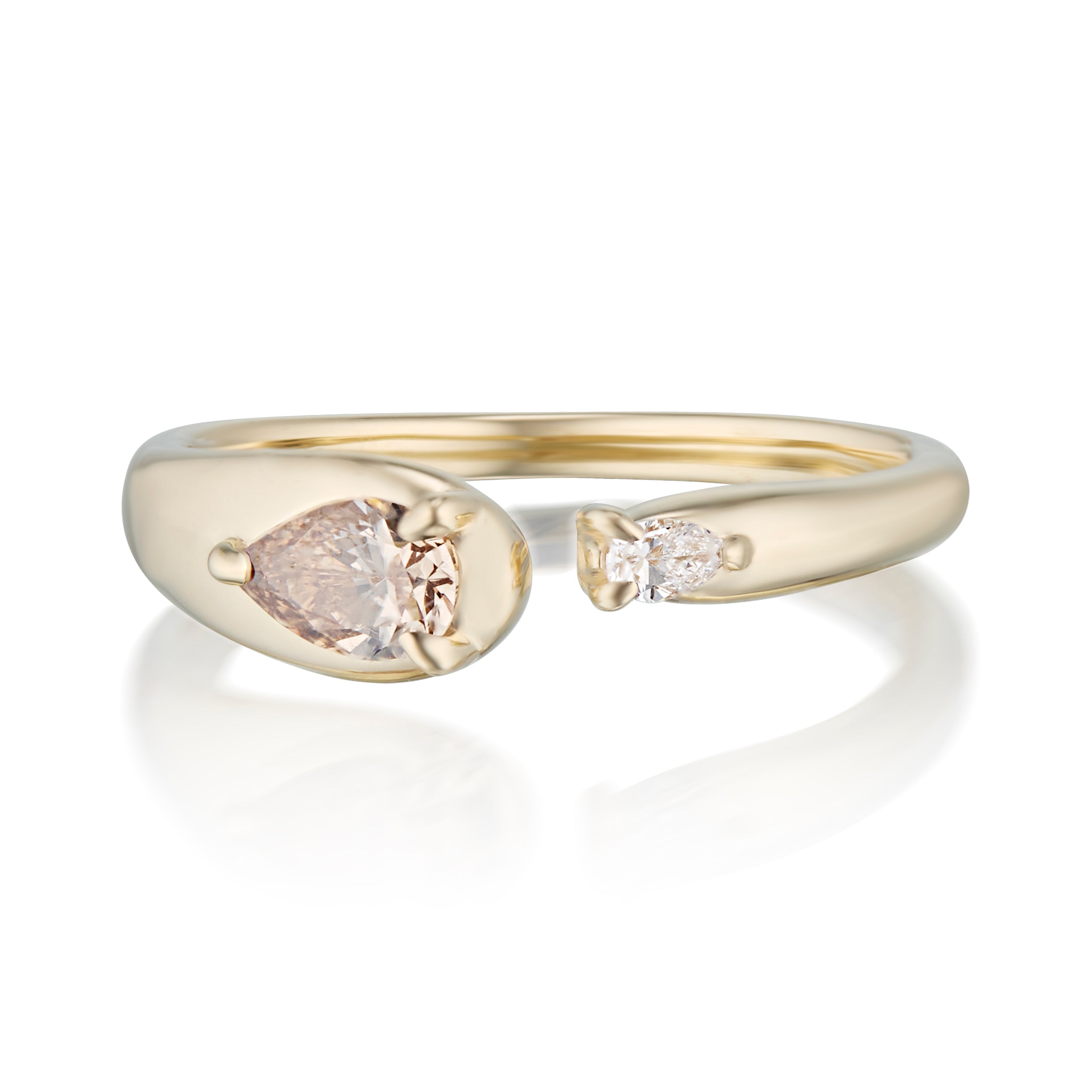 Alt="Vale Jewelry Rainfall Open Pear Champagne Diamond Ring Yellow Gold Front View"