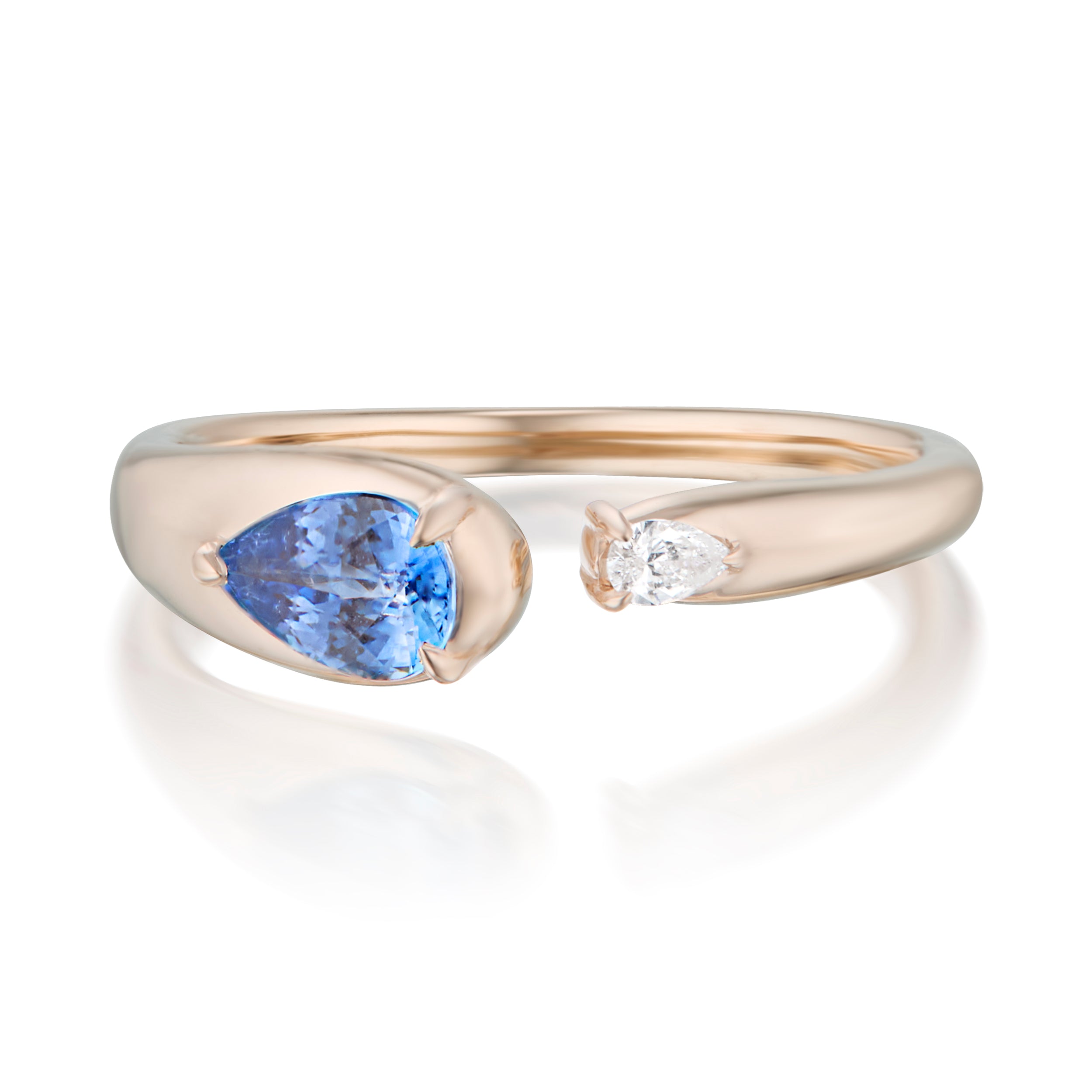 Alt="Vale Jewelry Rainfall Open Pear Sapphire Ring Rose Gold Front View"