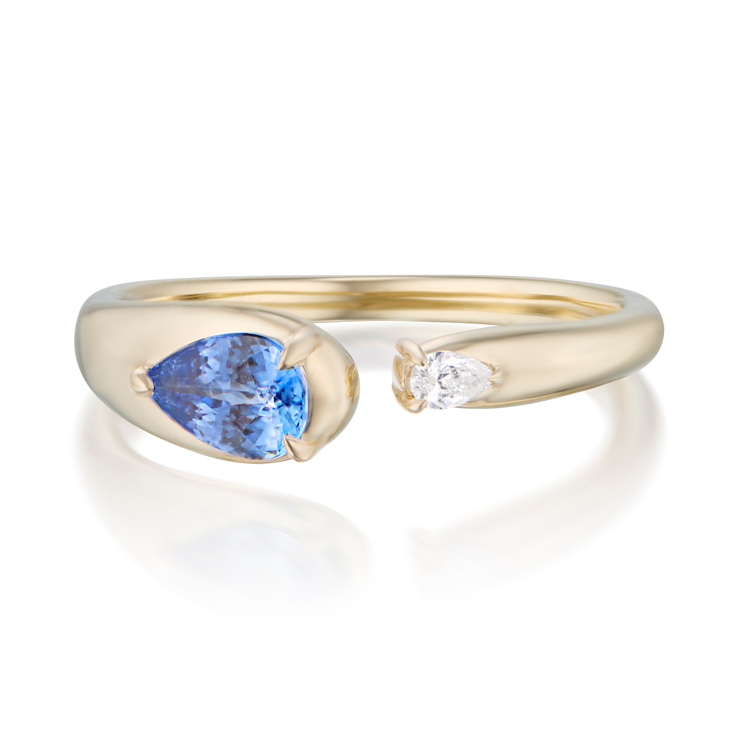 Alt="Vale Jewelry Rainfall Open Pear Sapphire Ring Yellow Gold Front View"