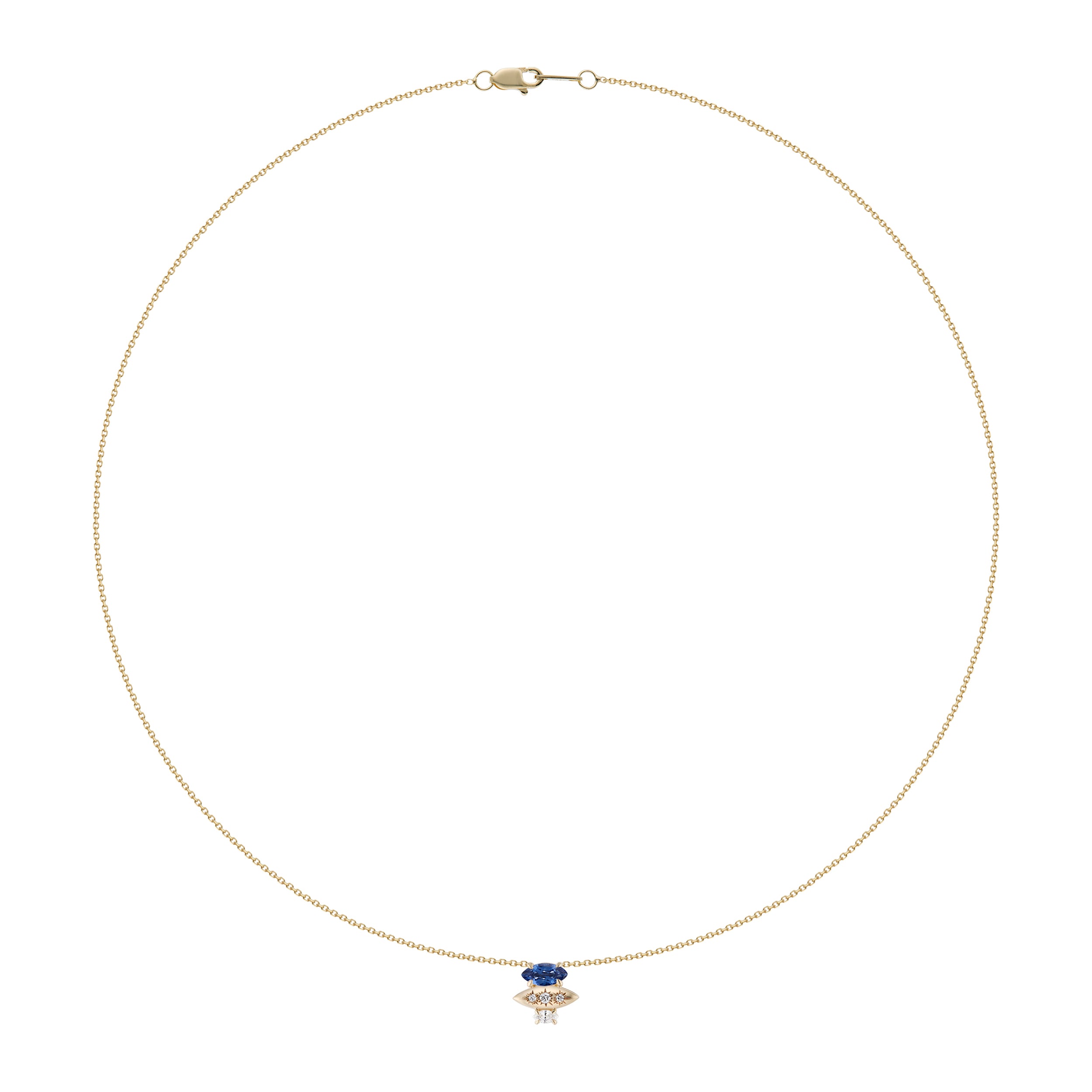 Alt="Vale Jewelry Rainfall Triple Marquise Sapphire Necklace Yellow Gold Wide View"