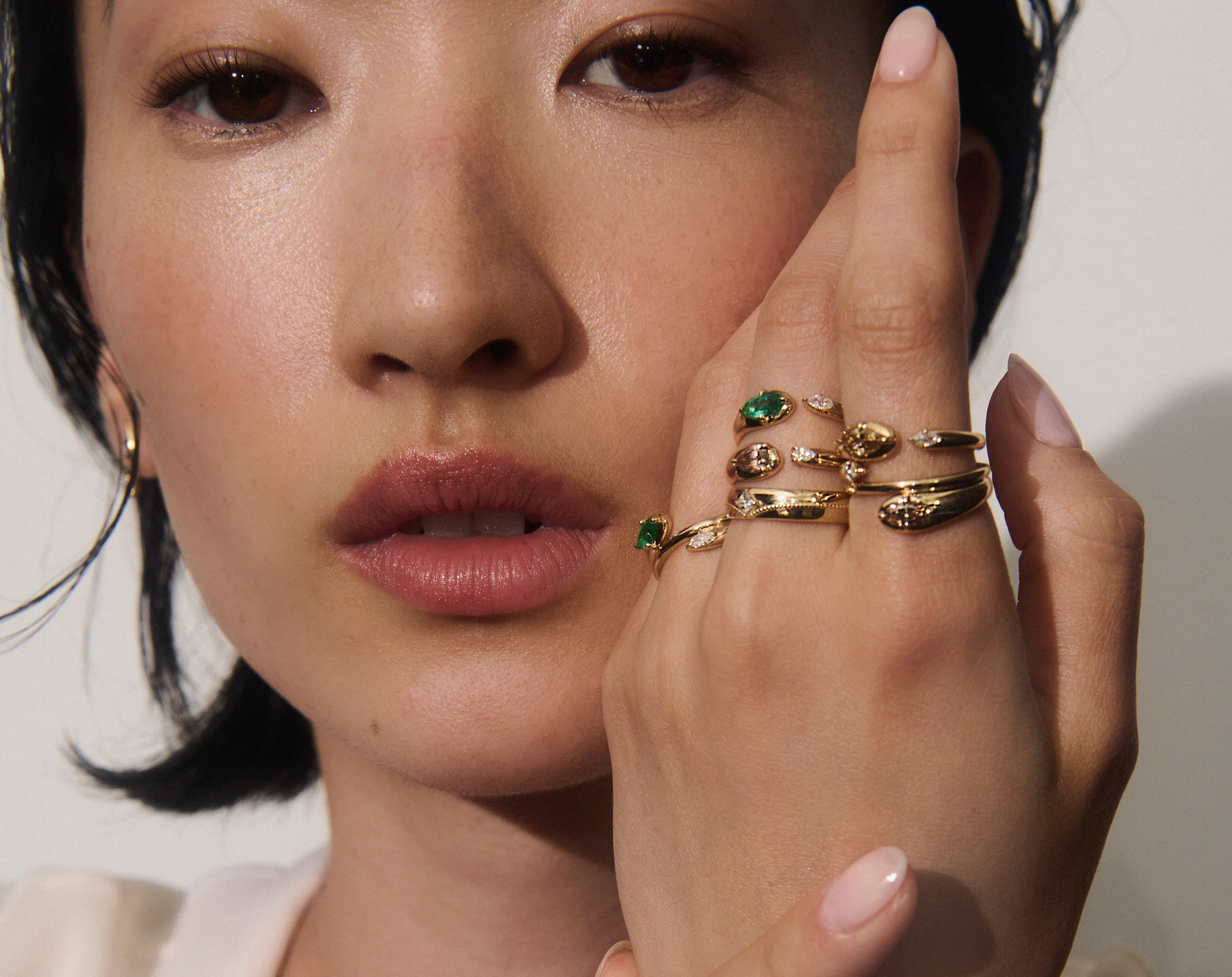 Rainfall Open Marquise Cut Emerald & Diamond Ring