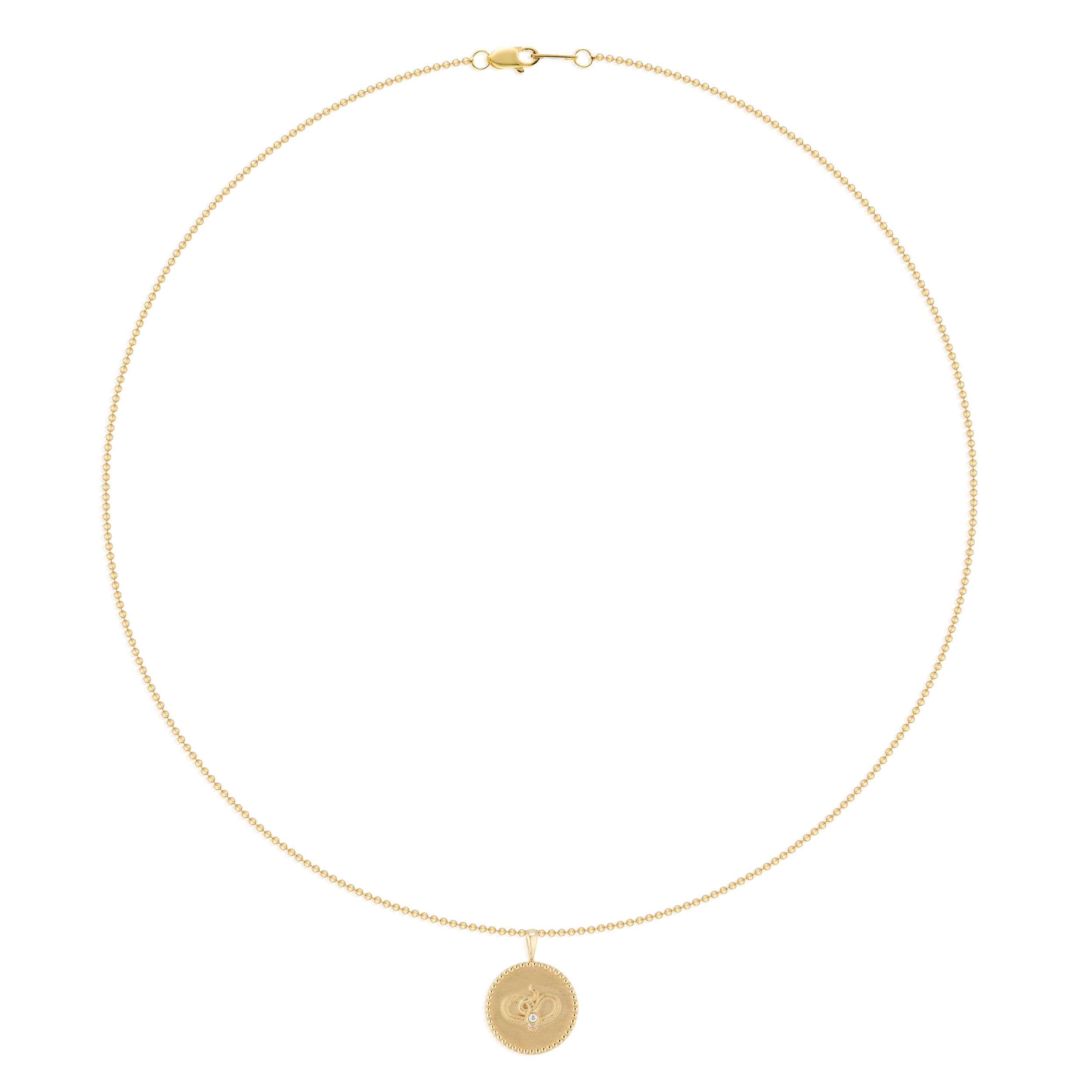 Serpent Disc Pendant With Diamond Necklace Yellow Gold Full Round View