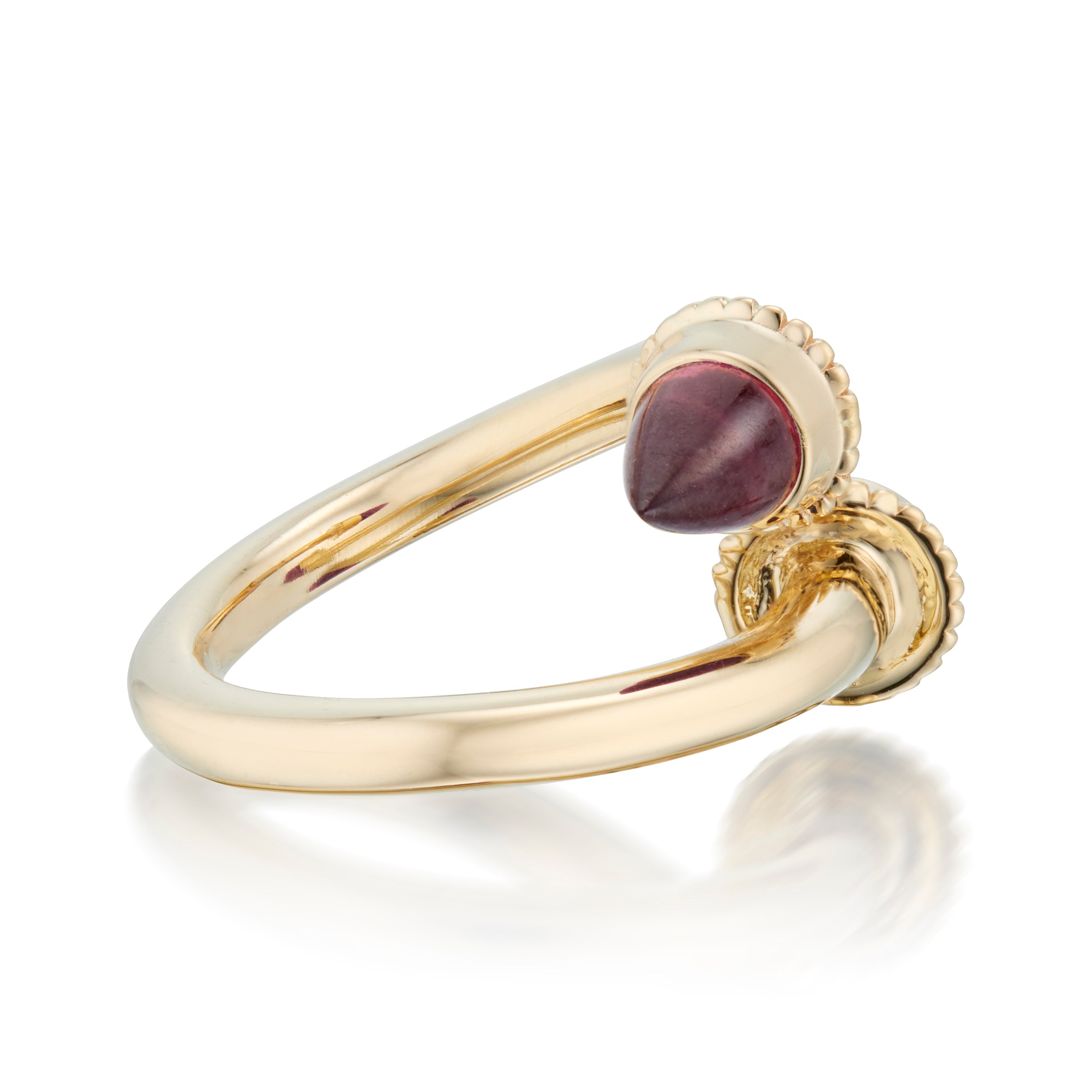 Slim Amphora Bypass Ring With Rhodolite Garnet Yellow Gold Side Image