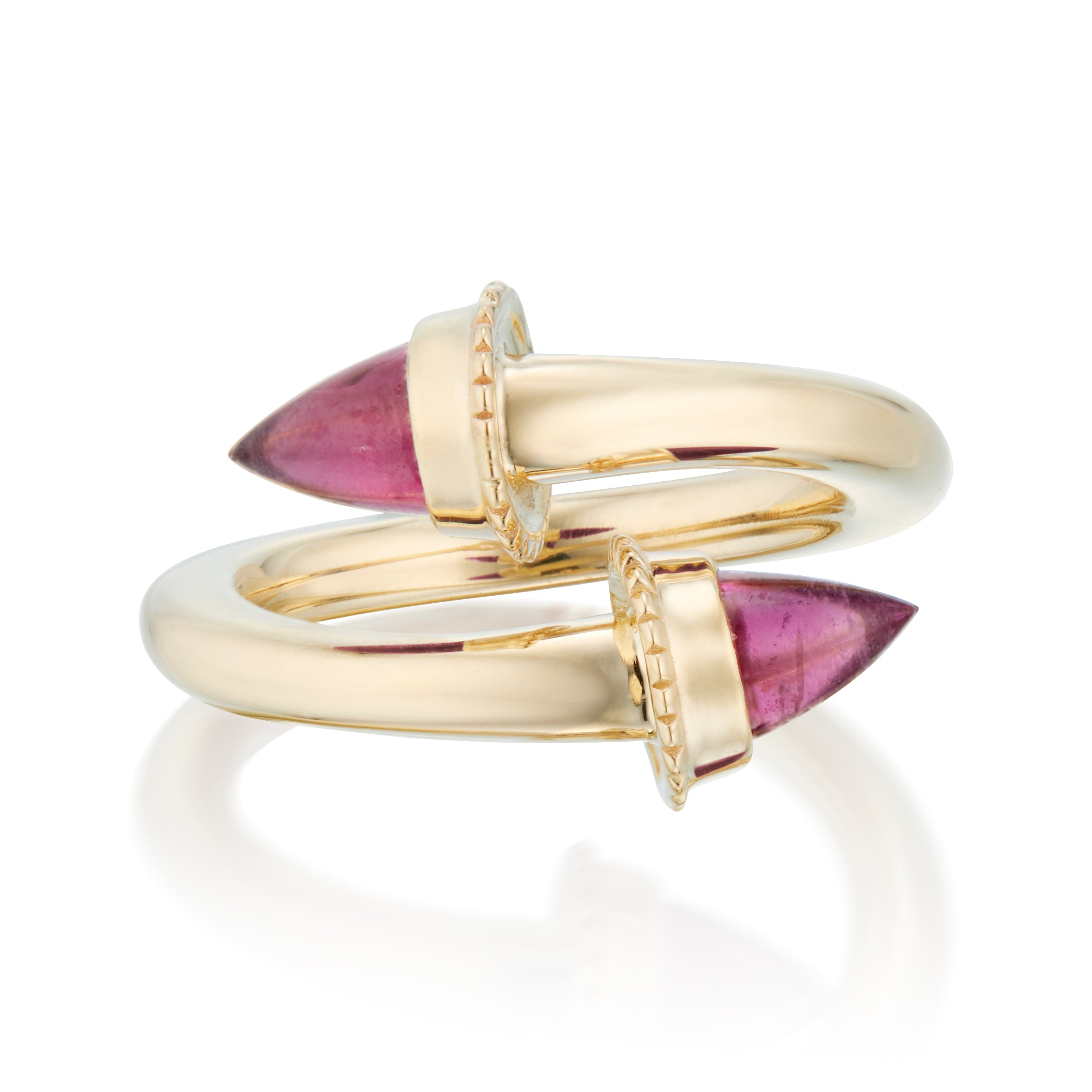 Slim Amphora Bypass Ring With Rhodolite Garnet in Yellow Gold
