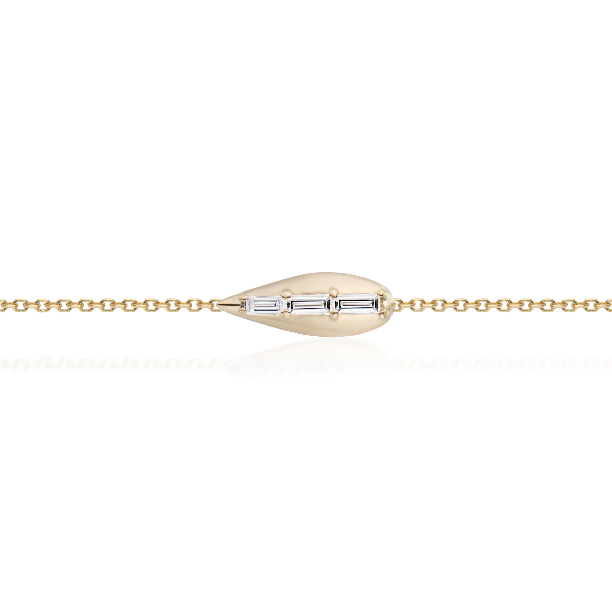 Vale Jewelry Swoop Bracelet With 3 Baguette Cut White Diamonds Close Up Yellow Gold